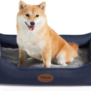 Orthopedic Dog Beds for Medium Dogs, Durable Egg Crate Foam Sofa Dog Bed wit Washable Removable Cover,Waterproof Lining,Pet Bed for Large Dogs (Navy Blue, 26.4″ L x 21.7″ W x 6.2″ Th)
