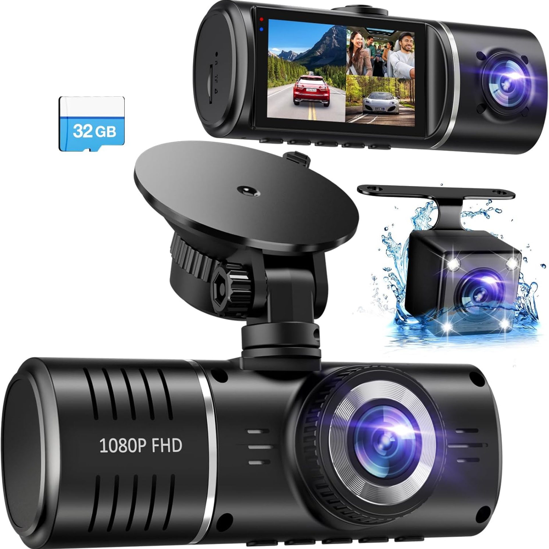 Dash Cam Front and Rear Inside, 3 Channel Dash Camera for Cars, 1080P Triple Dash Cam, Dash Camera with 32GB Card, Loop Recording, HDR, G-Sensor, 24Hr Parking Dash Cam Front and Rear Inside, 3 Channel Dash Camera for Cars, 1080P Triple Dash Cam, Dash Camera with 32GB Card, Loop Recording, HDR, G-Sensor, 24Hr Parking