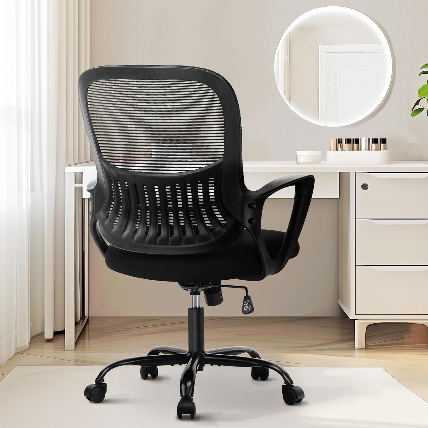 Sweetcrispy Office Computer Desk Managerial Executive Chair, Ergonomic Mid-Back Mesh Rolling Work Swivel Chairs with Wheels, Comfortable Lumbar Support, Comfy Arms for Home,Bedroom,Study,Student,Black Sweetcrispy Office Computer Desk Managerial Executive Chair, Ergonomic Mid-Back Mesh Rolling Work Swivel Chairs with Wheels, Comfortable Lumbar Support, Comfy Arms for Home,Bedroom,Study,Student,Black