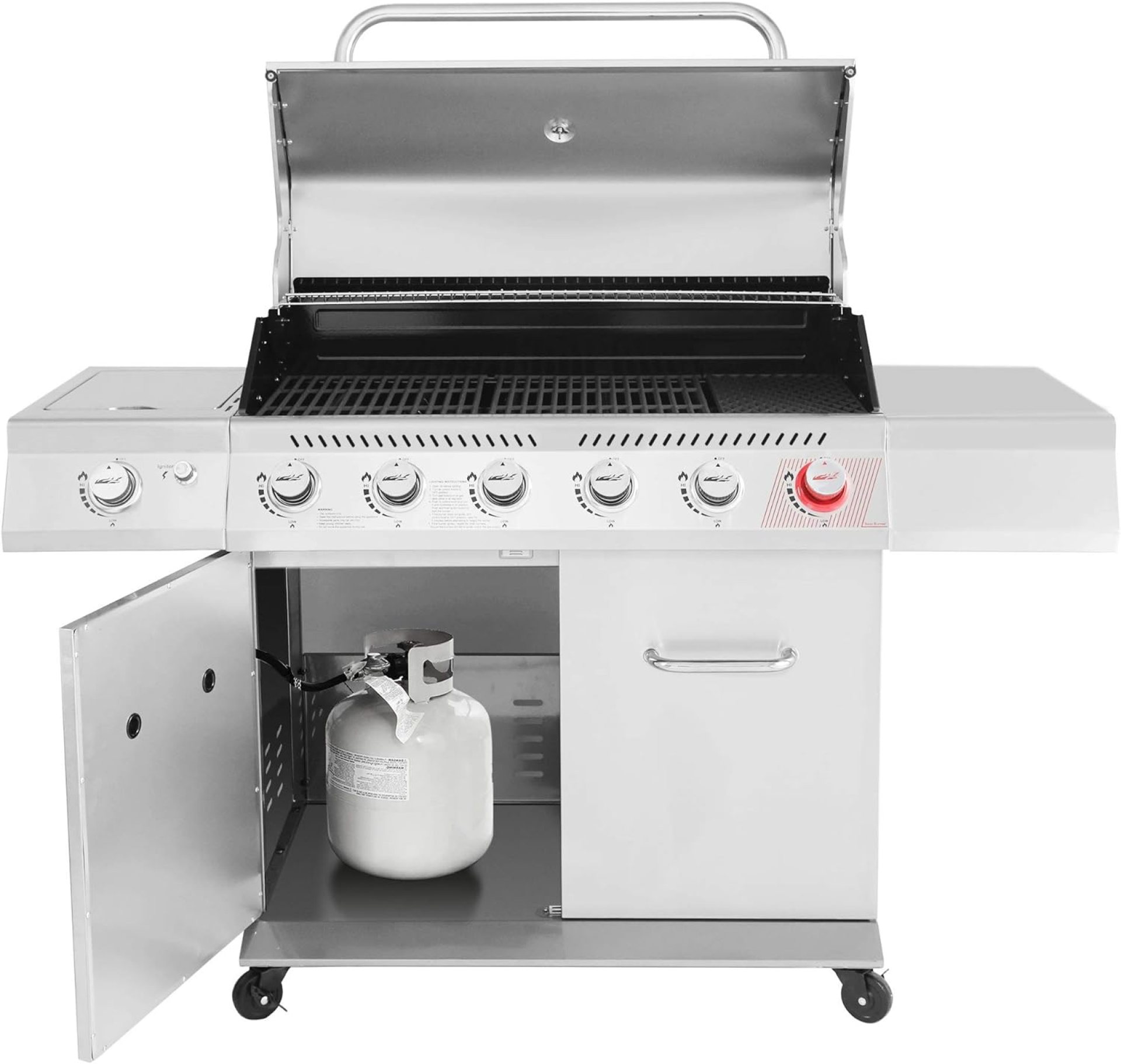 Royal Gourmet GA6402S 6-Burner Propane Gas Grill with Side Burner and Warming Rack, 74,000 BTUs, Cabinet Style Outdoor BBQ Grill for Barbecue Grilling & Backyard Cooking, Silver Royal Gourmet GA6402S 6-Burner Propane Gas Grill with Side Burner and Warming Rack, 74,000 BTUs, Cabinet Style Outdoor BBQ Grill for Barbecue Grilling & Backyard Cooking, Silver