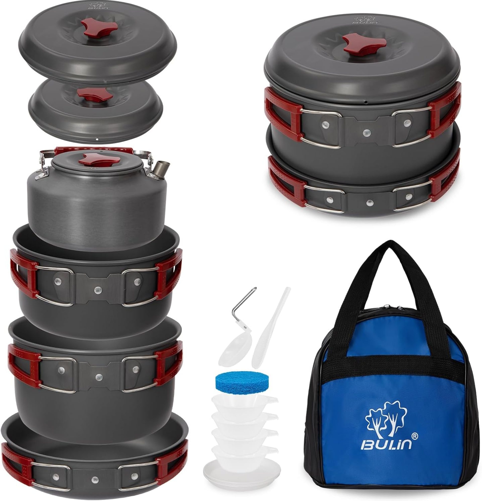 Bulin 24/13/11/8/4 PCS Camping Cookware Mess Kit Lightweight Backpacking Cooking Set Outdoor Cook Gear for Family Hiking, Picnic(Kettle, Pot, Frying Pan, Bowls, Plates, Spoon) Bulin 24/13/11/8/4 PCS Camping Cookware Mess Kit Lightweight Backpacking Cooking Set Outdoor Cook Gear for Family Hiking, Picnic(Kettle, Pot, Frying Pan, Bowls, Plates, Spoon)