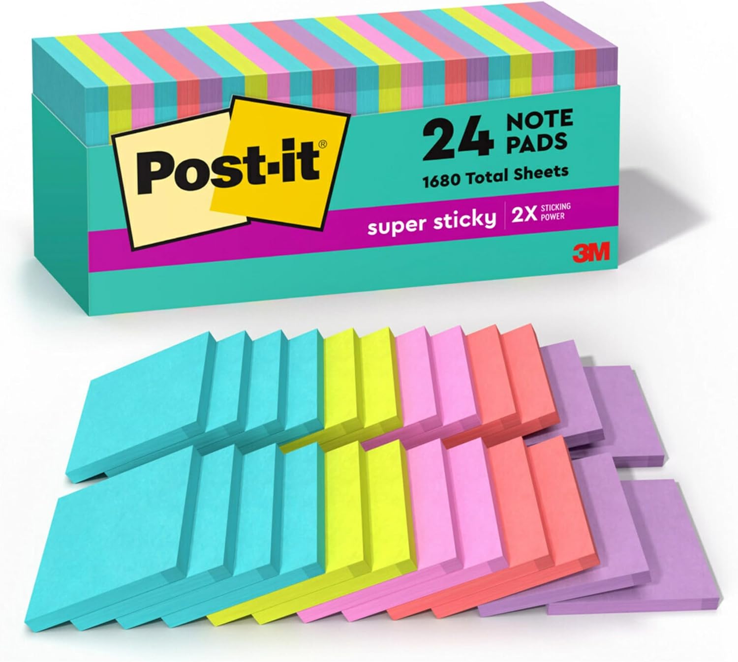 Post-it Super Sticky Notes, 24 Sticky Note Pads, 3 x 3 in., School Supplies, Office Products, Sticky Notes for Vertical Surfaces, Monitors, Walls and Windows, Supernova Neons Collection Post-it Super Sticky Notes, 24 Sticky Note Pads, 3 x 3 in., School Supplies, Office Products, Sticky Notes for Vertical Surfaces, Monitors, Walls and Windows, Supernova Neons Collection