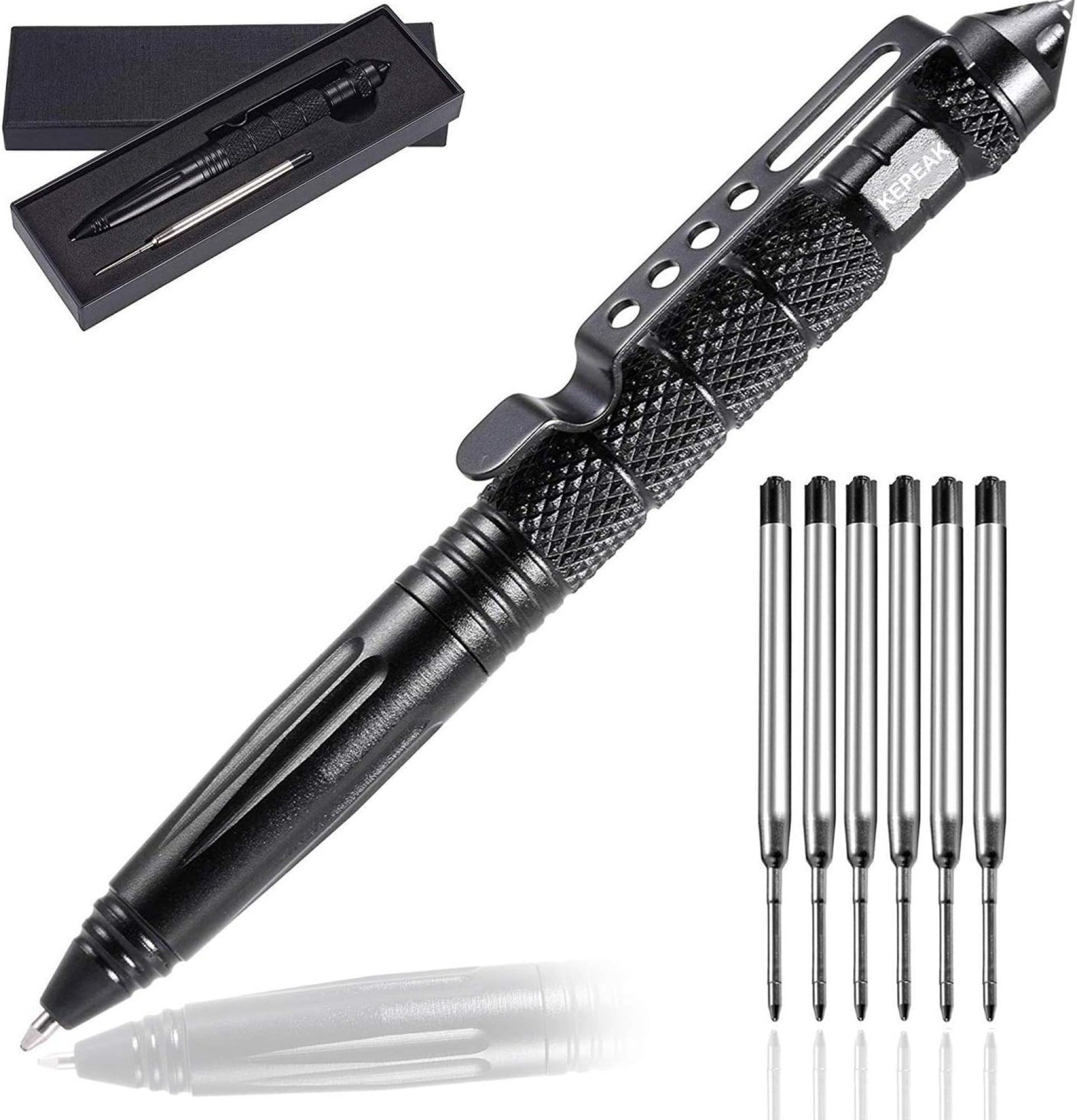 KEPEAK Military Tactical Pen, Professional Self Defense Pen, Emergency Glass Breaker Pen – Tungsten Steel, Writing Tool with 6 Refill KEPEAK Military Tactical Pen, Professional Self Defense Pen, Emergency Glass Breaker Pen – Tungsten Steel, Writing Tool with 6 Refill