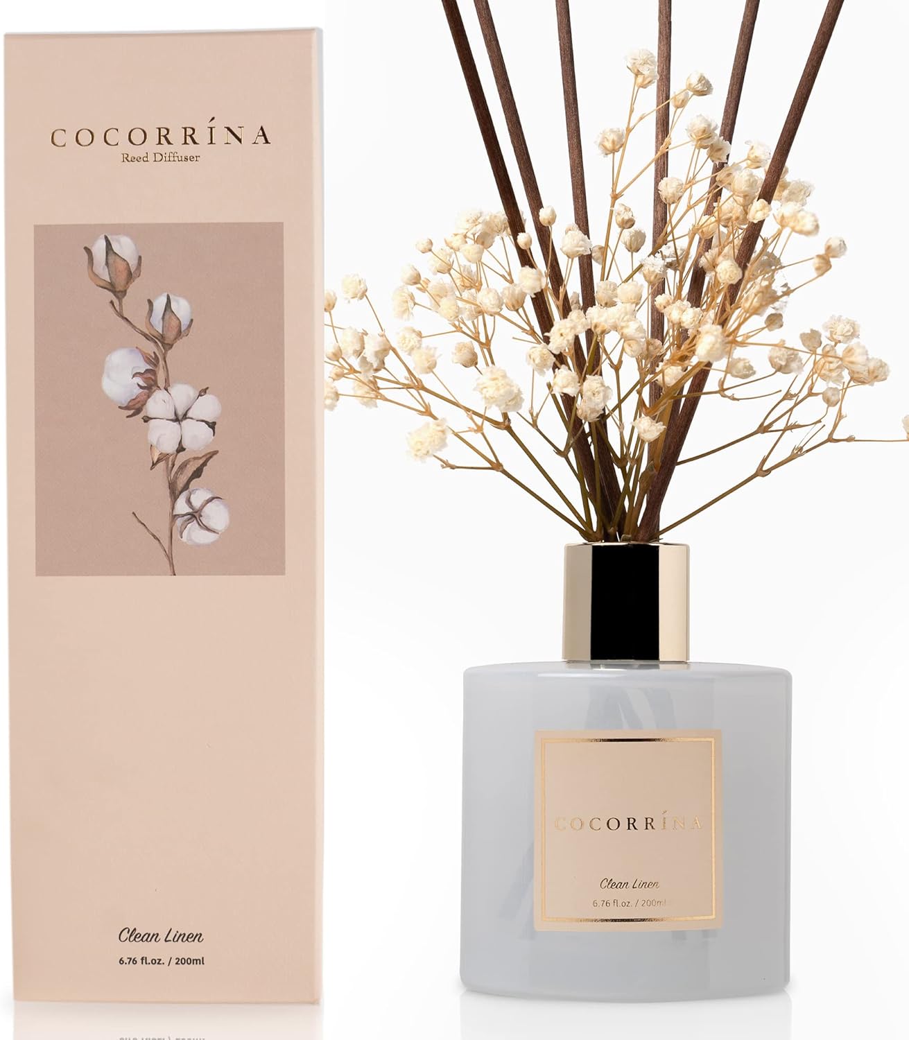 COCORRÍNA Reed Diffuser Set, 6.7 oz Clean Linen Scented Diffuser with Sticks Home Fragrance Reed Diffuser for Bathroom Shelf Decor COCORRÍNA Reed Diffuser Set, 6.7 oz Clean Linen Scented Diffuser with Sticks Home Fragrance Reed Diffuser for Bathroom Shelf Decor