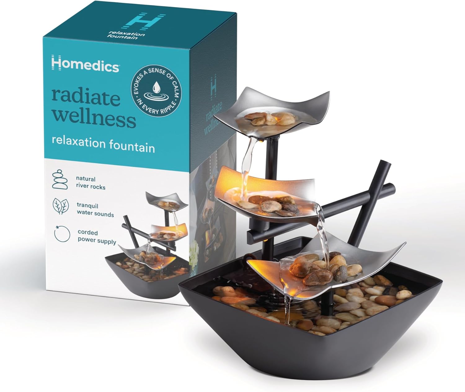 Homedics Tabletop Water Fountain, Home Décor Soothing Sound Machine – Automatic Pump, Deep Basin & Natural River Rocks. Indoor Zen Relaxation for Office, Living Room, or Bedroom, 8.25” Tall Homedics Tabletop Water Fountain, Home Décor Soothing Sound Machine – Automatic Pump, Deep Basin & Natural River Rocks. Indoor Zen Relaxation for Office, Living Room, or Bedroom, 8.25” Tall