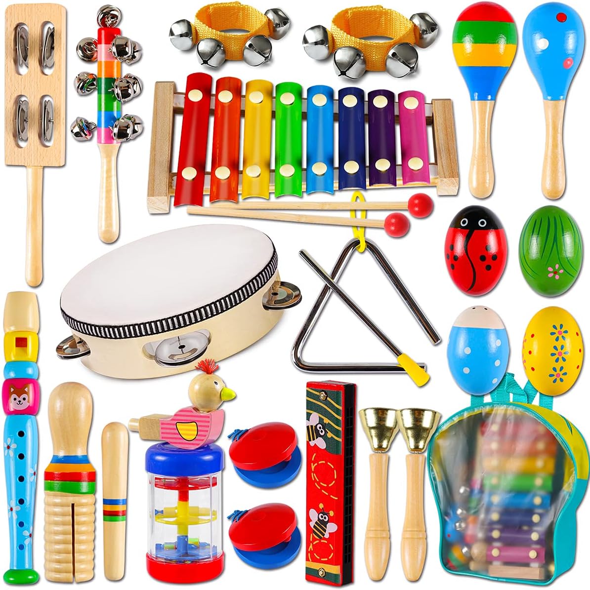 LOOIKOOS Toddler Musical Instruments,Wooden Percussion Instruments Toy for Kids Baby Preschool Educational Musical Toys Set for Boys and Girls with Storage Bag LOOIKOOS Toddler Musical Instruments,Wooden Percussion Instruments Toy for Kids Baby Preschool Educational Musical Toys Set for Boys and Girls with Storage Bag