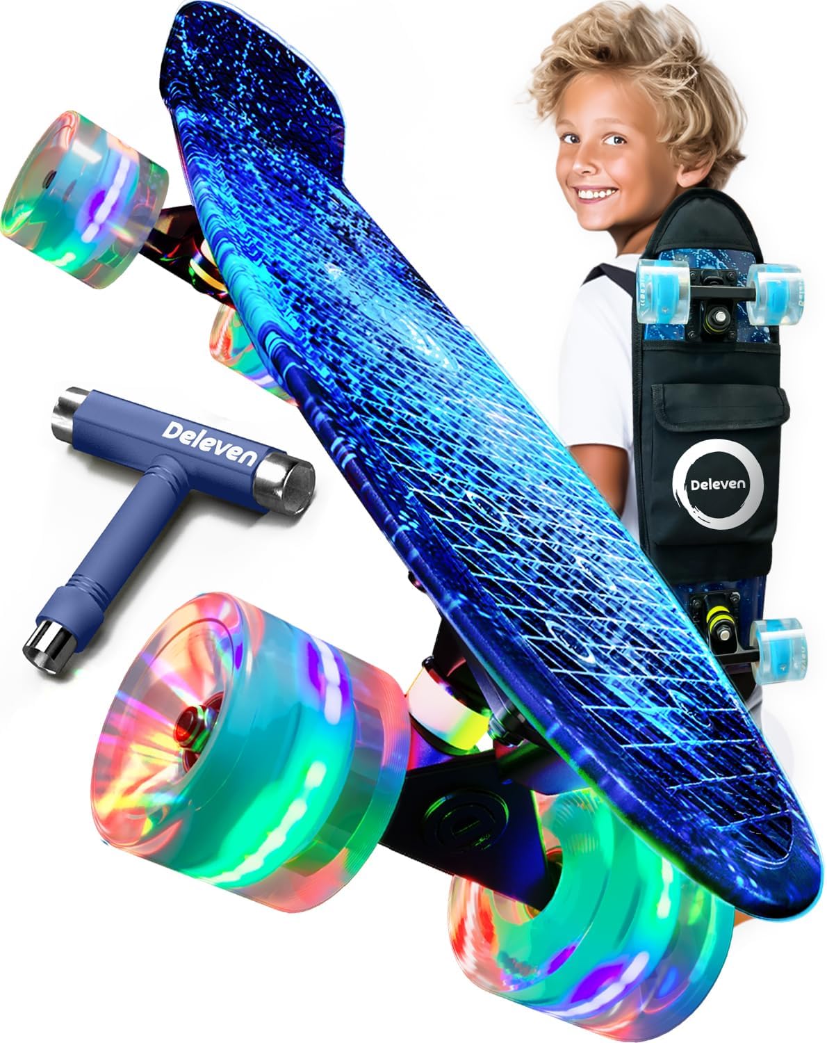 Deleven 22″ Skateboard with Skate Tool, ABEC 7 Bearings – Mini Skateboard Cruiser for Kids Beginners Adults Boys & Girls Deleven 22″ Skateboard with Skate Tool, ABEC 7 Bearings – Mini Skateboard Cruiser for Kids Beginners Adults Boys & Girls