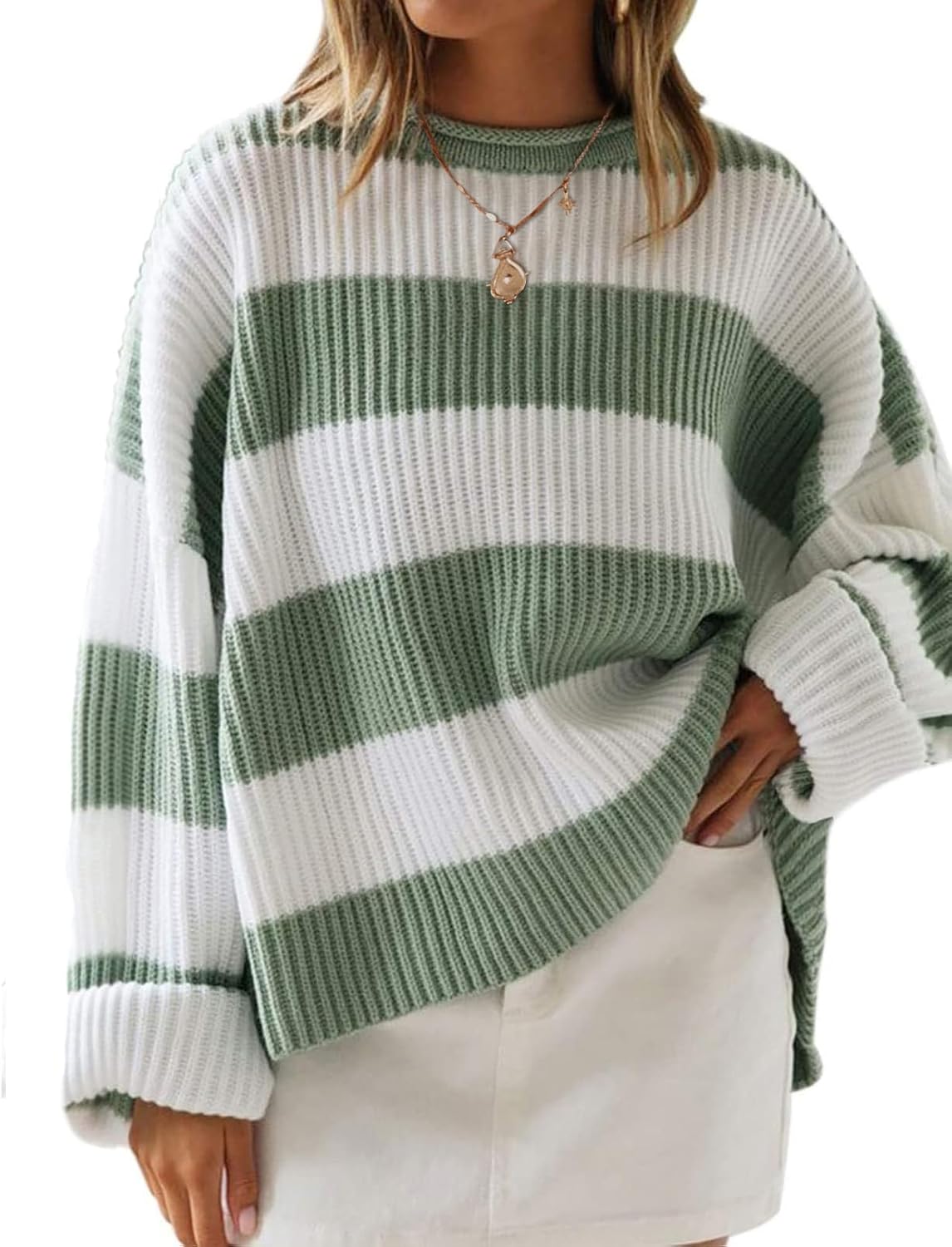 ZESICA Women’s Fall Long Sleeve Crew Neck Striped Color Block Comfy Loose Oversized Knitted Pullover Sweater ZESICA Women’s Fall Long Sleeve Crew Neck Striped Color Block Comfy Loose Oversized Knitted Pullover Sweater