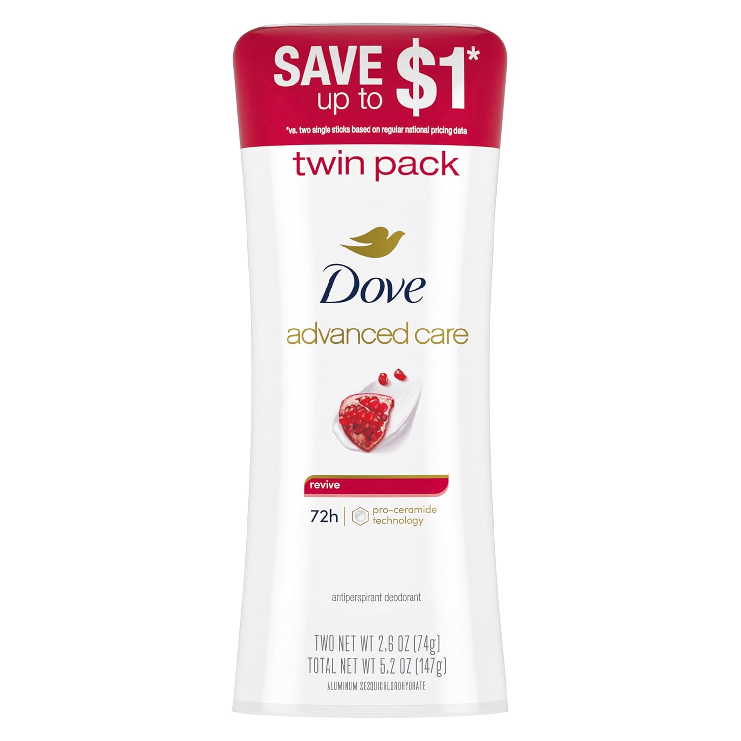 Dove Advanced Care Antiperspirant Deodorant Stick for Women Revive for 48 Hour Protection And Soft And Comfortable Underarms 2.6 oz, 2 Count Dove Advanced Care Antiperspirant Deodorant Stick for Women Revive for 48 Hour Protection And Soft And Comfortable Underarms 2.6 oz, 2 Count