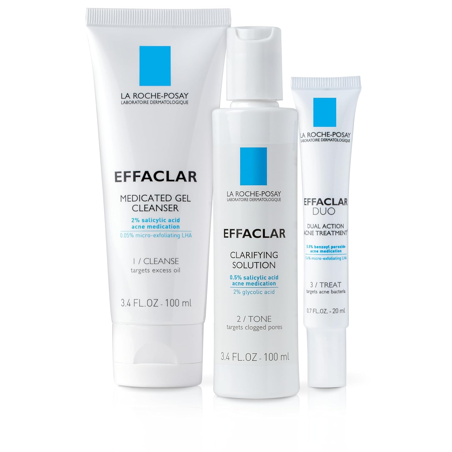 La Roche-Posay Effaclar Dermatological 3 Step Acne Treatment System, Salicylic Acid Acne Cleanser, Pore Refining Toner, and Benzoyl Peroxide Spot Treatment for Sensitive Skin, 2-Month Supply La Roche-Posay Effaclar Dermatological 3 Step Acne Treatment System, Salicylic Acid Acne Cleanser, Pore Refining Toner, and Benzoyl Peroxide Spot Treatment for Sensitive Skin, 2-Month Supply