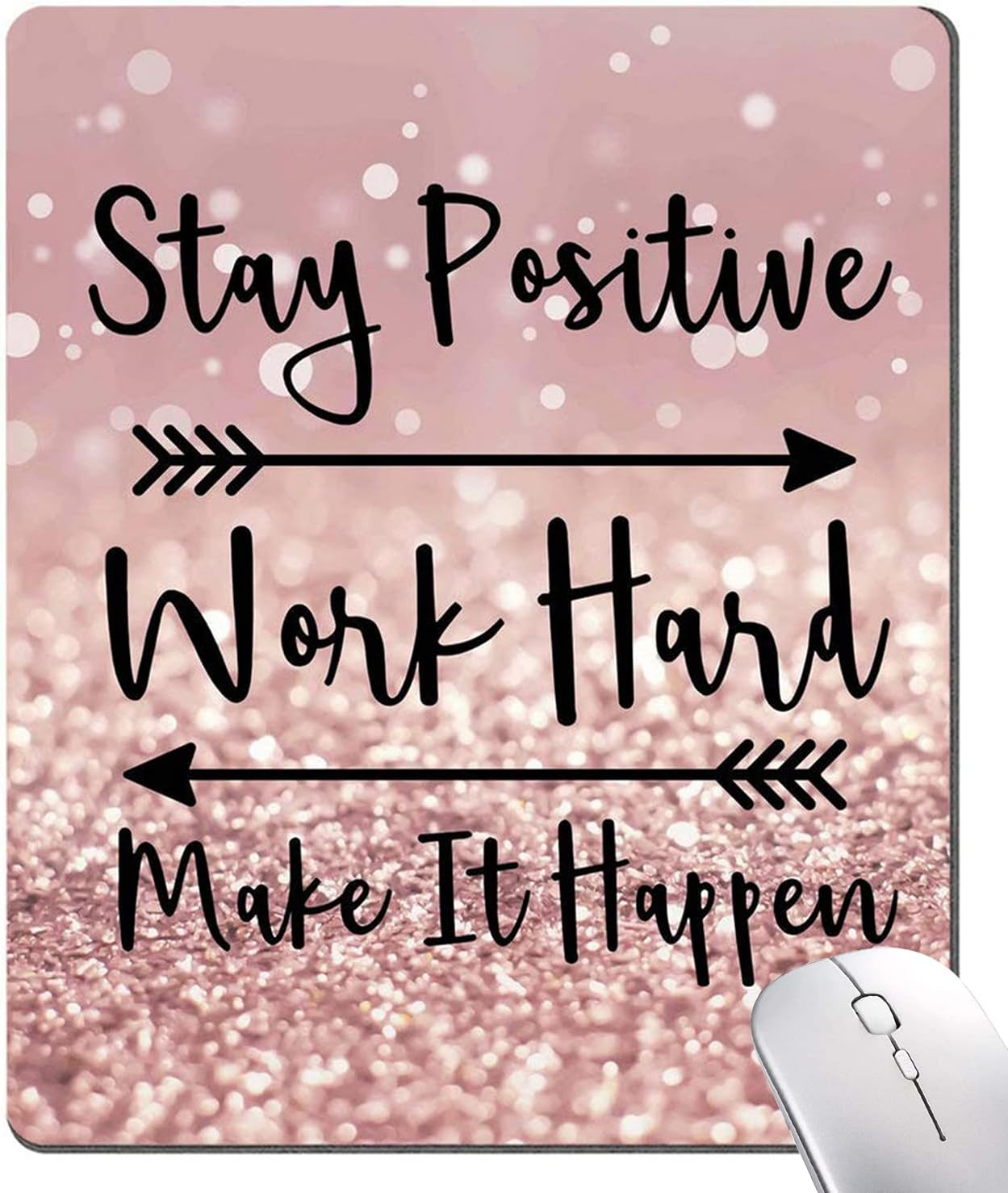 Inspirational Quote Mouse Pad, Stay Positive Work Hard and Make It Happen Motivational Pad for Women, Square Waterproof Non-Slip Rubber Base MousePads Office Laptop Inspirational Quote Mouse Pad, Stay Positive Work Hard and Make It Happen Motivational Pad for Women, Square Waterproof Non-Slip Rubber Base MousePads Office Laptop