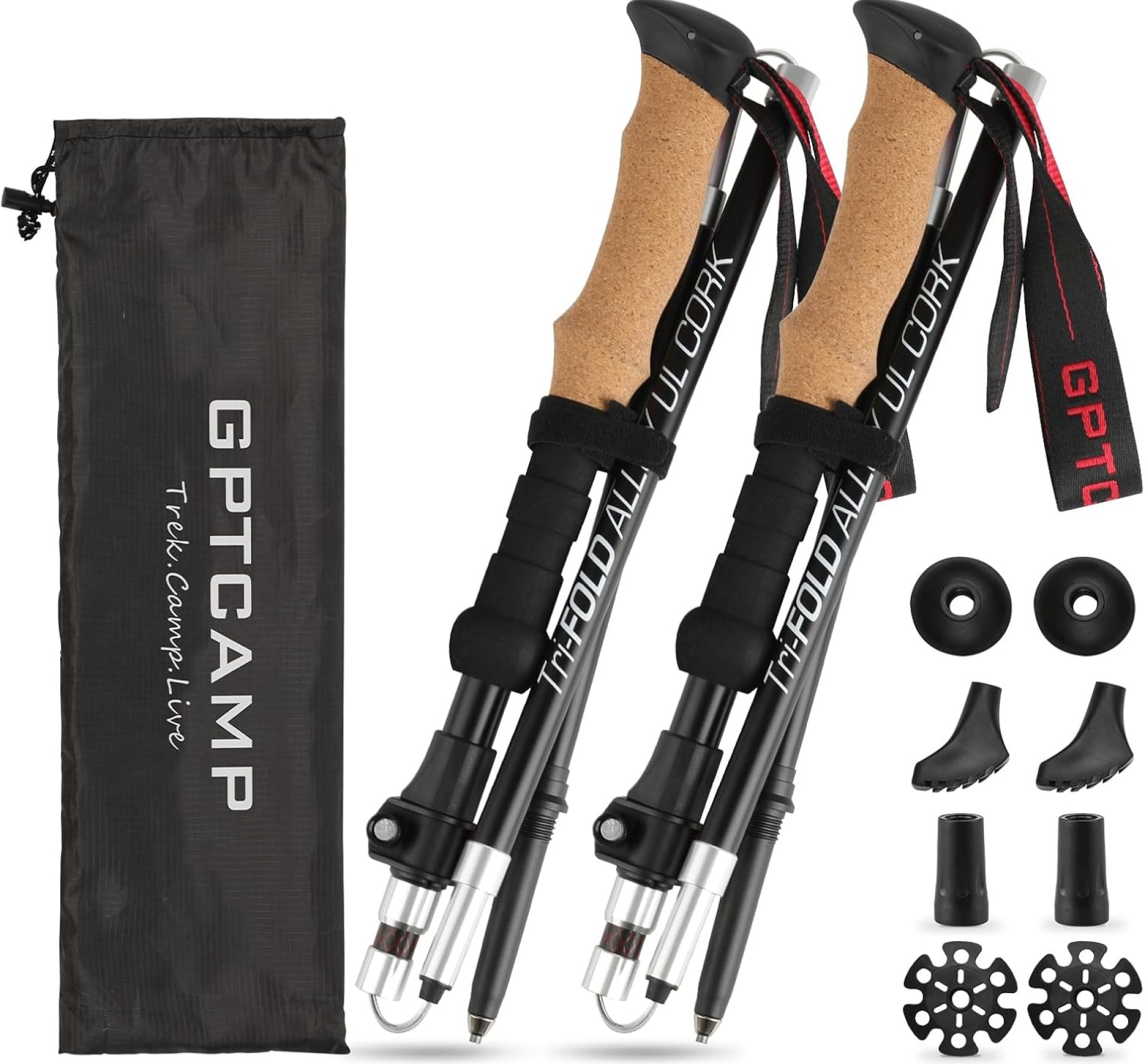 GPTCAMP Nordic Walking Stick, TPZ-1, 2pc Folding Collapsible Hiking Poles with Metal Quick Lock, Cork Handle, Lightweight 7075 Aluminum Trekking Poles for Seniors Women Men Hiking Gear GPTCAMP Nordic Walking Stick, TPZ-1, 2pc Folding Collapsible Hiking Poles with Metal Quick Lock, Cork Handle, Lightweight 7075 Aluminum Trekking Poles for Seniors Women Men Hiking Gear