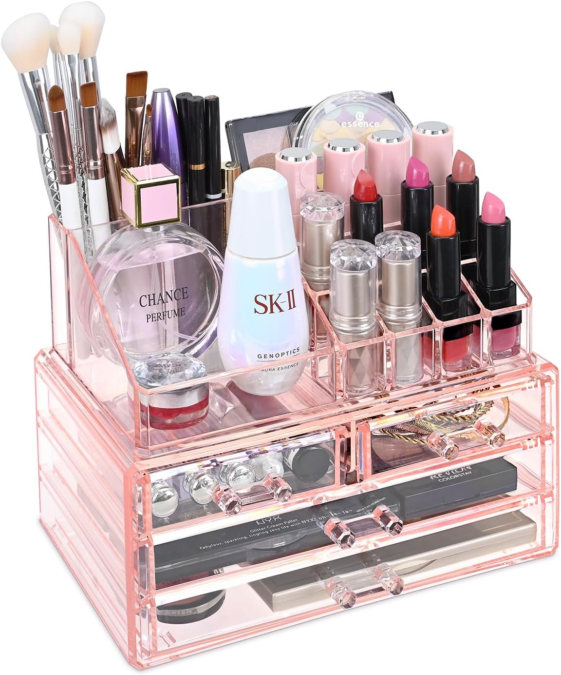 Ikee Design Pink Jewelry & Cosmetic Storage Display Boxes Two Pieces Set, Organizer Makeup Holder, for Vanity Ikee Design Pink Jewelry & Cosmetic Storage Display Boxes Two Pieces Set, Organizer Makeup Holder, for Vanity