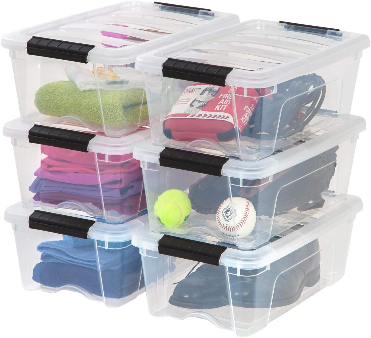 IRIS USA 13 Qt Stackable Plastic Storage Bins with Lids, 6 Pack – BPA-Free, Made in USA – See-Through Organizing Solution, Latches, Durable Nestable Containers, Secure Pull Handle – Clear IRIS USA 13 Qt Stackable Plastic Storage Bins with Lids, 6 Pack – BPA-Free, Made in USA – See-Through Organizing Solution, Latches, Durable Nestable Containers, Secure Pull Handle – Clear