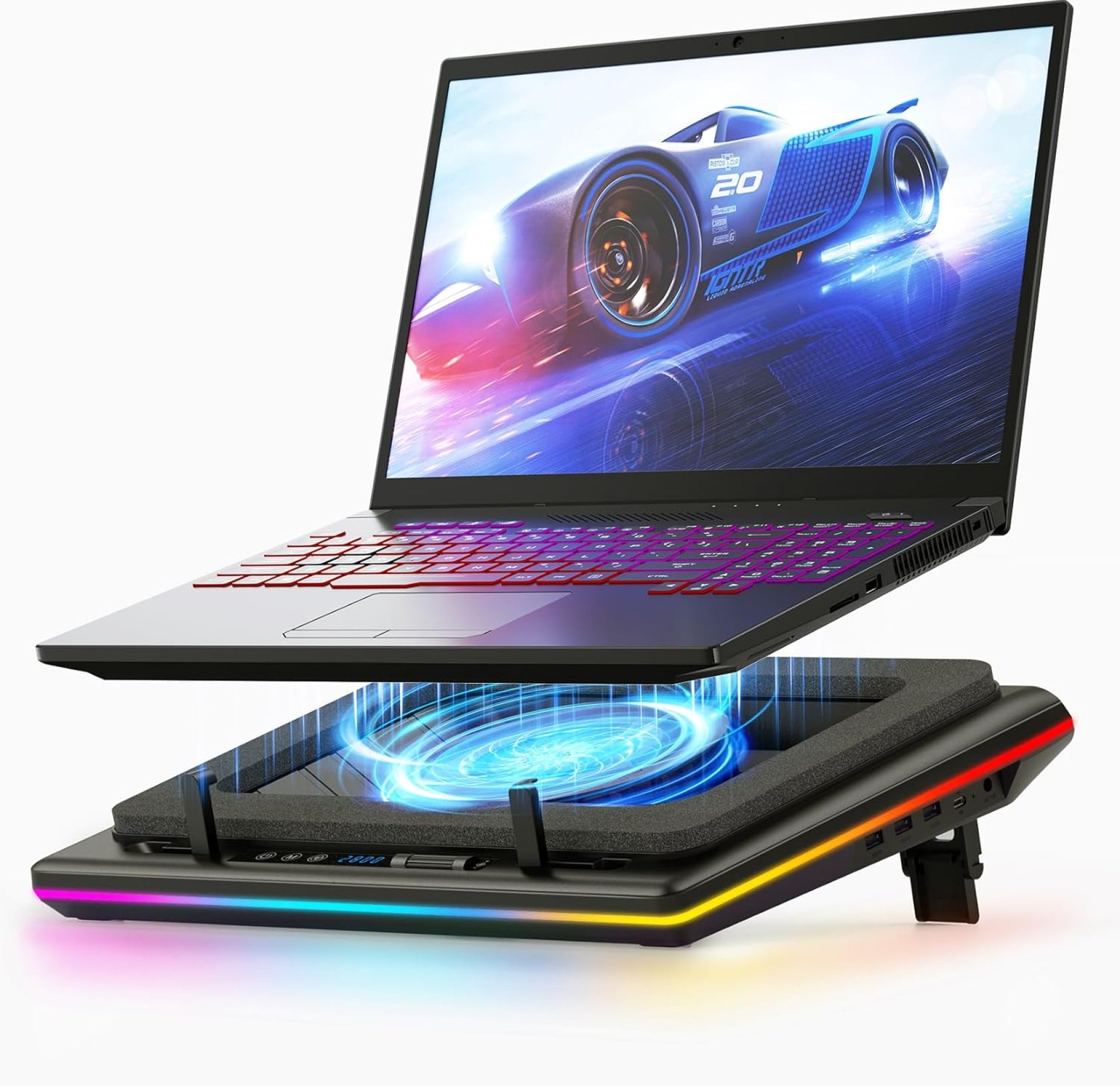 llano RGB Laptop Cooling Pad, Gaming Laptop Cooler with Powerful Turbofan, Fast Cooling Laptop 15.6-21in, Adjustable Speed, Touch Control, LCD Screen llano RGB Laptop Cooling Pad, Gaming Laptop Cooler with Powerful Turbofan, Fast Cooling Laptop 15.6-21in, Adjustable Speed, Touch Control, LCD Screen