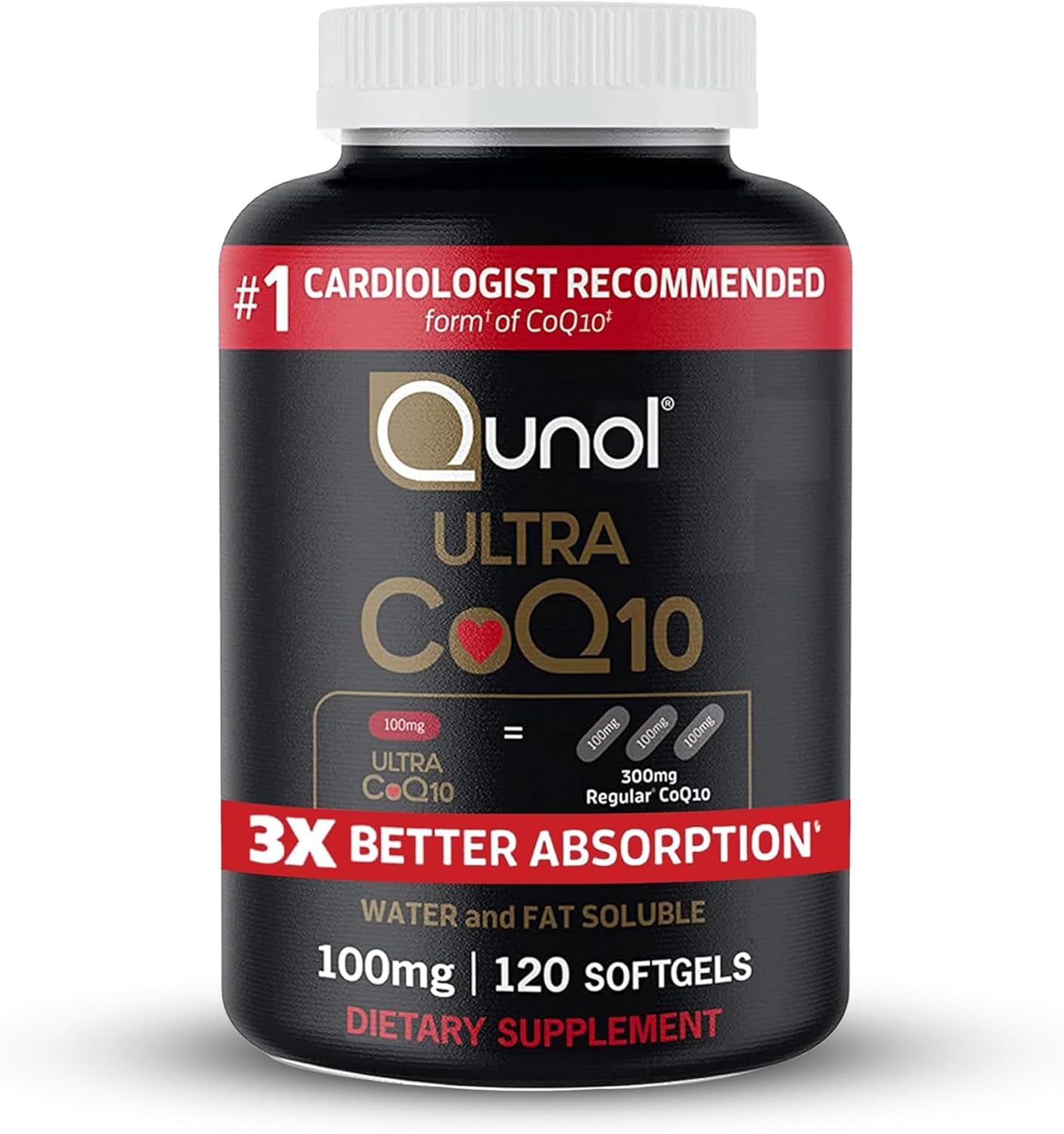 Qunol CoQ10 100mg Softgels, Ultra CoQ10 100mg, 3x Better Absorption, Antioxidant for Heart Health & Energy Production, Coenzyme Q10 Vitamins and Supplements, 4 Month Supply, 120 Count Qunol CoQ10 100mg Softgels, Ultra CoQ10 100mg, 3x Better Absorption, Antioxidant for Heart Health & Energy Production, Coenzyme Q10 Vitamins and Supplements, 4 Month Supply, 120 Count
