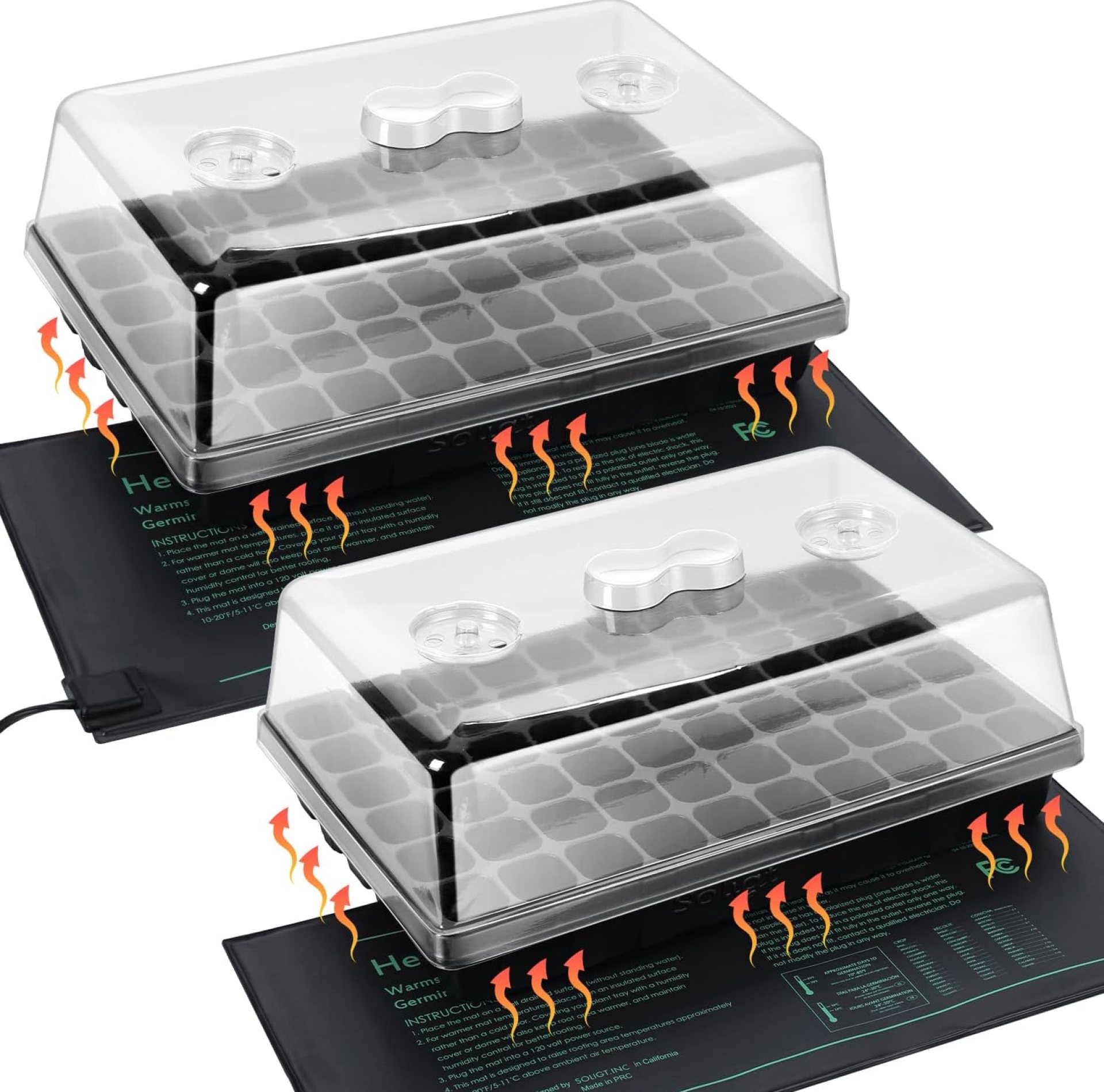 2 Set 60-Cell Seed Starter Kit – Strong Seed Trays with Humidity Domes, Cell Trays and Seedling Heat Mats – Cloning, Propagation and Germination Station 2 Set 60-Cell Seed Starter Kit – Strong Seed Trays with Humidity Domes, Cell Trays and Seedling Heat Mats – Cloning, Propagation and Germination Station