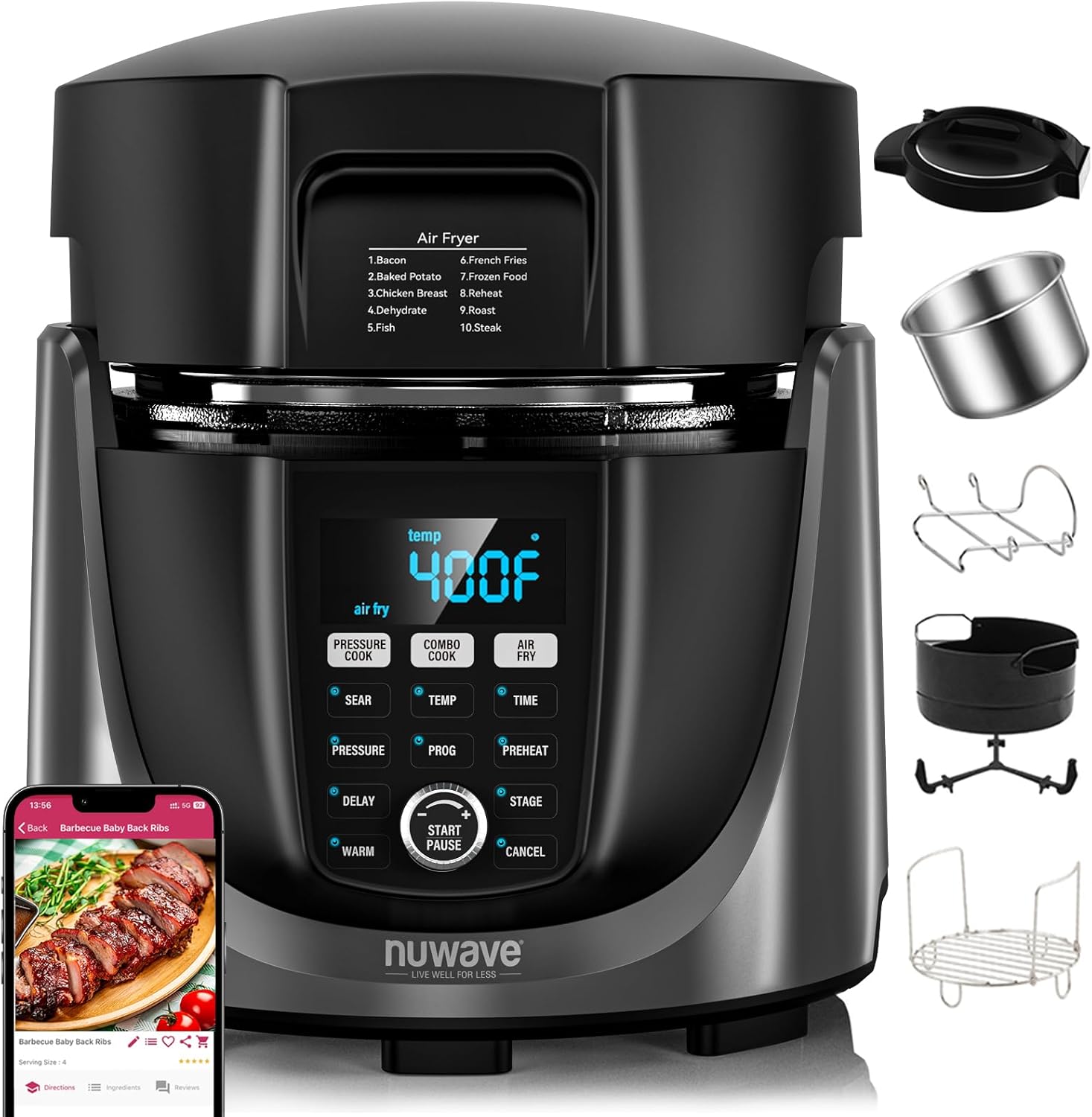 Nuwave Duet Air Fryer and Electric Pressure Cooker Combo with 2 Switchable Lids, 300 FoolProof One-Touch Presets, Crisp&Tender Tech, 6QT Heavy-duty Stainless Steel Pot, 15+ Safety Features Nuwave Duet Air Fryer and Electric Pressure Cooker Combo with 2 Switchable Lids, 300 FoolProof One-Touch Presets, Crisp&Tender Tech, 6QT Heavy-duty Stainless Steel Pot, 15+ Safety Features