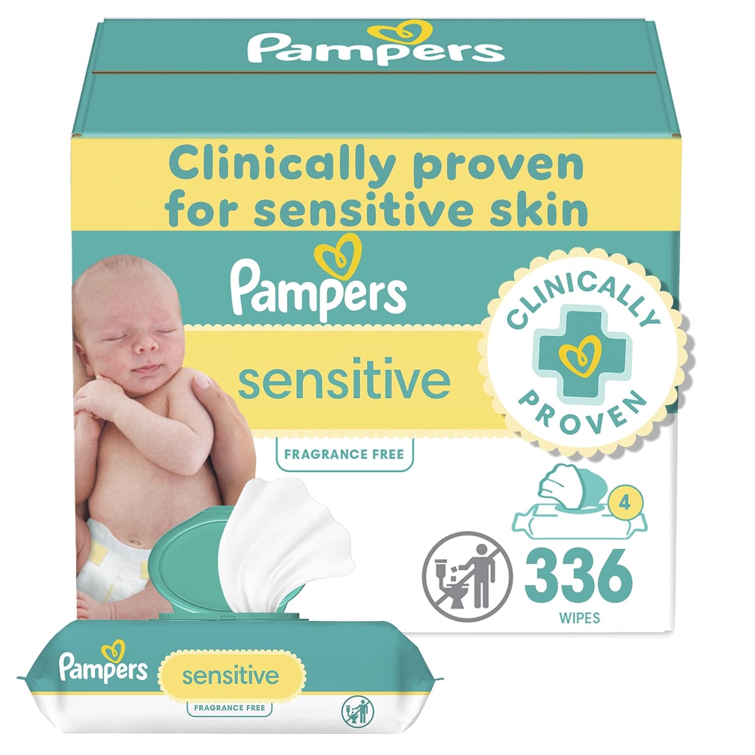 Pampers Sensitive Baby Wipes, Water Based, Hypoallergenic and Unscented, 4 Flip-Top Packs (336 Wipes Total) Pampers Sensitive Baby Wipes, Water Based, Hypoallergenic and Unscented, 4 Flip-Top Packs (336 Wipes Total)
