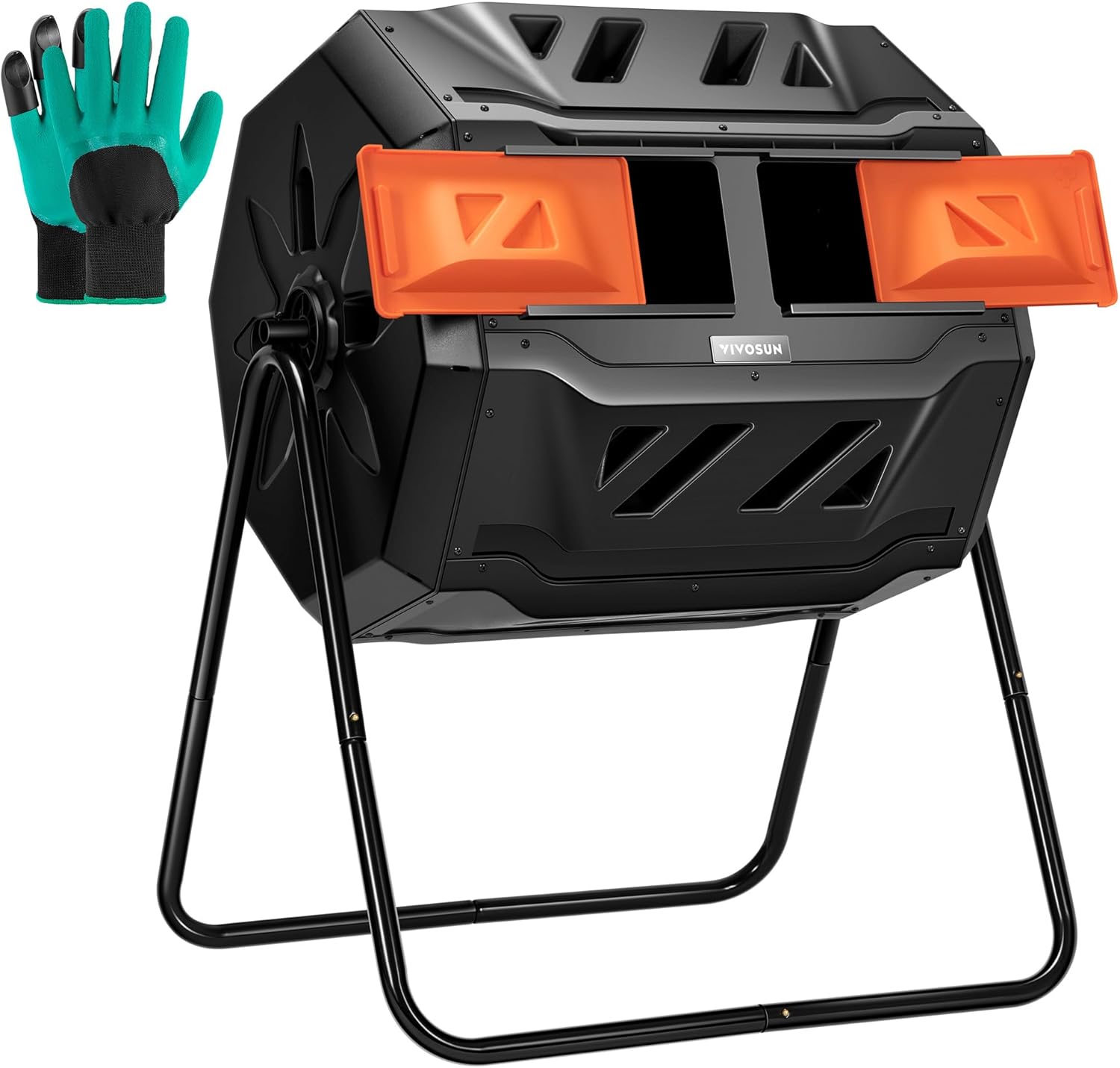 VIVOSUN Outdoor Tumbling Composter Dual Rotating Batch Compost Bin, 43 Gallon Orange Door VIVOSUN Outdoor Tumbling Composter Dual Rotating Batch Compost Bin, 43 Gallon Orange Door