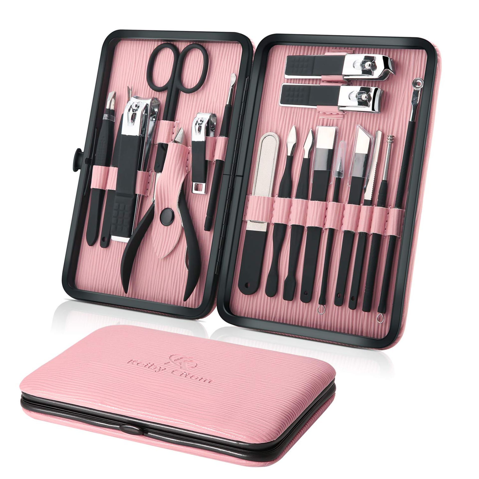Manicure Set Professional Nail Clippers Kit Pedicure Care Tools- Stainless Steel Women Grooming Kit 18Pcs for Travel or Home (Pink) Manicure Set Professional Nail Clippers Kit Pedicure Care Tools- Stainless Steel Women Grooming Kit 18Pcs for Travel or Home (Pink)