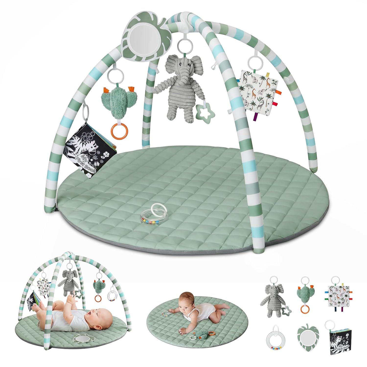 Blissful Diary Baby Play Gym Mat, Tummy Time Mat with 6 Detachable Toys for Stage-Based Sensory & Motor Skill Development, Baby Activity Mat Easy to Install & Clean, Baby Essentials Gift, Sage Green Blissful Diary Baby Play Gym Mat, Tummy Time Mat with 6 Detachable Toys for Stage-Based Sensory & Motor Skill Development, Baby Activity Mat Easy to Install & Clean, Baby Essentials Gift, Sage Green