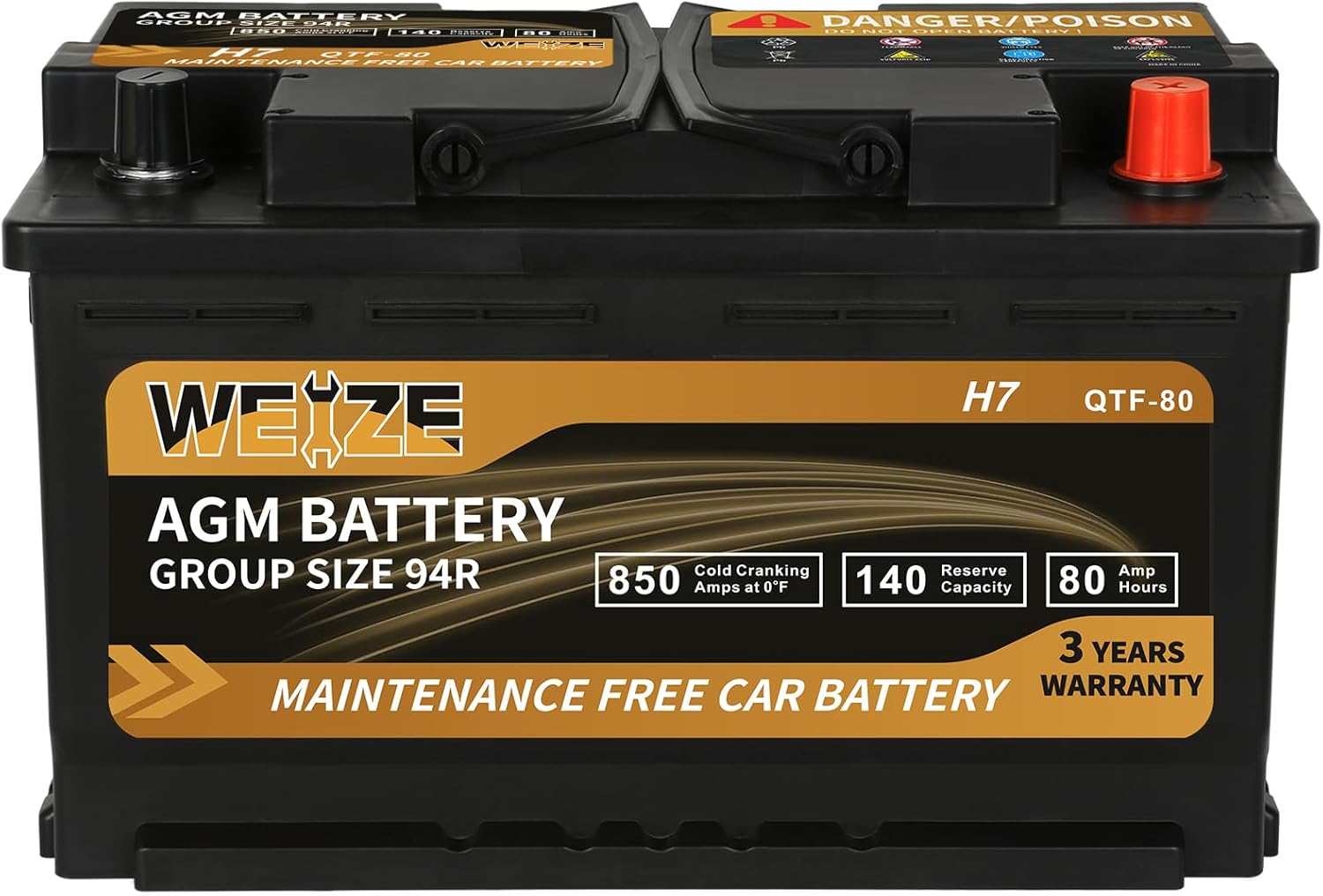 Weize Platinum AGM Battery BCI Group 94R – 12v 80ah H7 Size 94R Automotive Battery, 140RC, 850CCA, 36 Months Warranty Weize Platinum AGM Battery BCI Group 94R – 12v 80ah H7 Size 94R Automotive Battery, 140RC, 850CCA, 36 Months Warranty