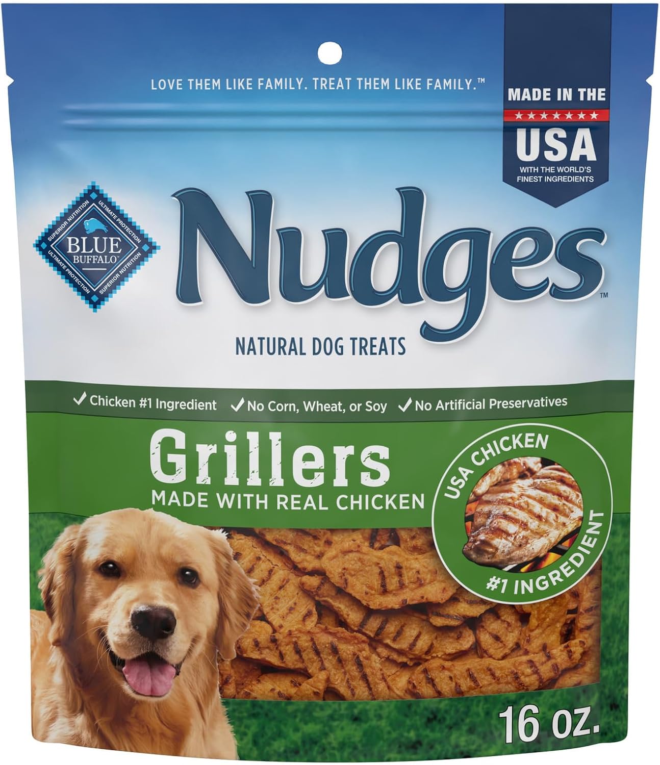 Blue Buffalo Nudges Grillers Natural Dog Treats, Made in the USA with Real Chicken, 16-oz Bag Blue Buffalo Nudges Grillers Natural Dog Treats, Made in the USA with Real Chicken, 16-oz Bag