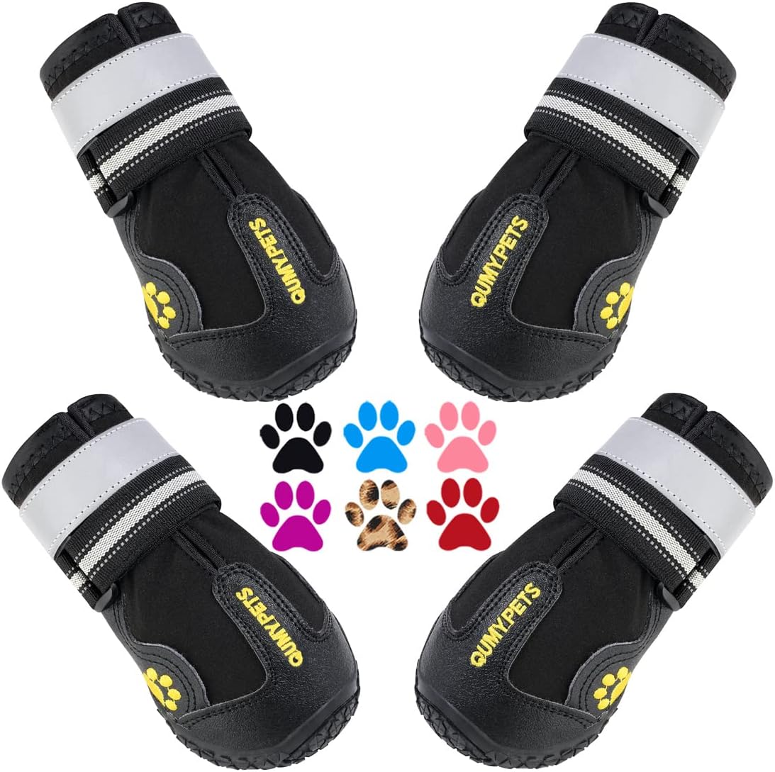 QUMY Dog Shoes for Large Dogs, Medium Dog Boots & Paw Protectors for Winter Snowy Day, Summer Hot Pavement, Water-Resistant in Rainy Weather, Outdoor Walking, Indoor Hardfloors Skid-Resistant Sole QUMY Dog Shoes for Large Dogs, Medium Dog Boots & Paw Protectors for Winter Snowy Day, Summer Hot Pavement, Water-Resistant in Rainy Weather, Outdoor Walking, Indoor Hardfloors Skid-Resistant Sole
