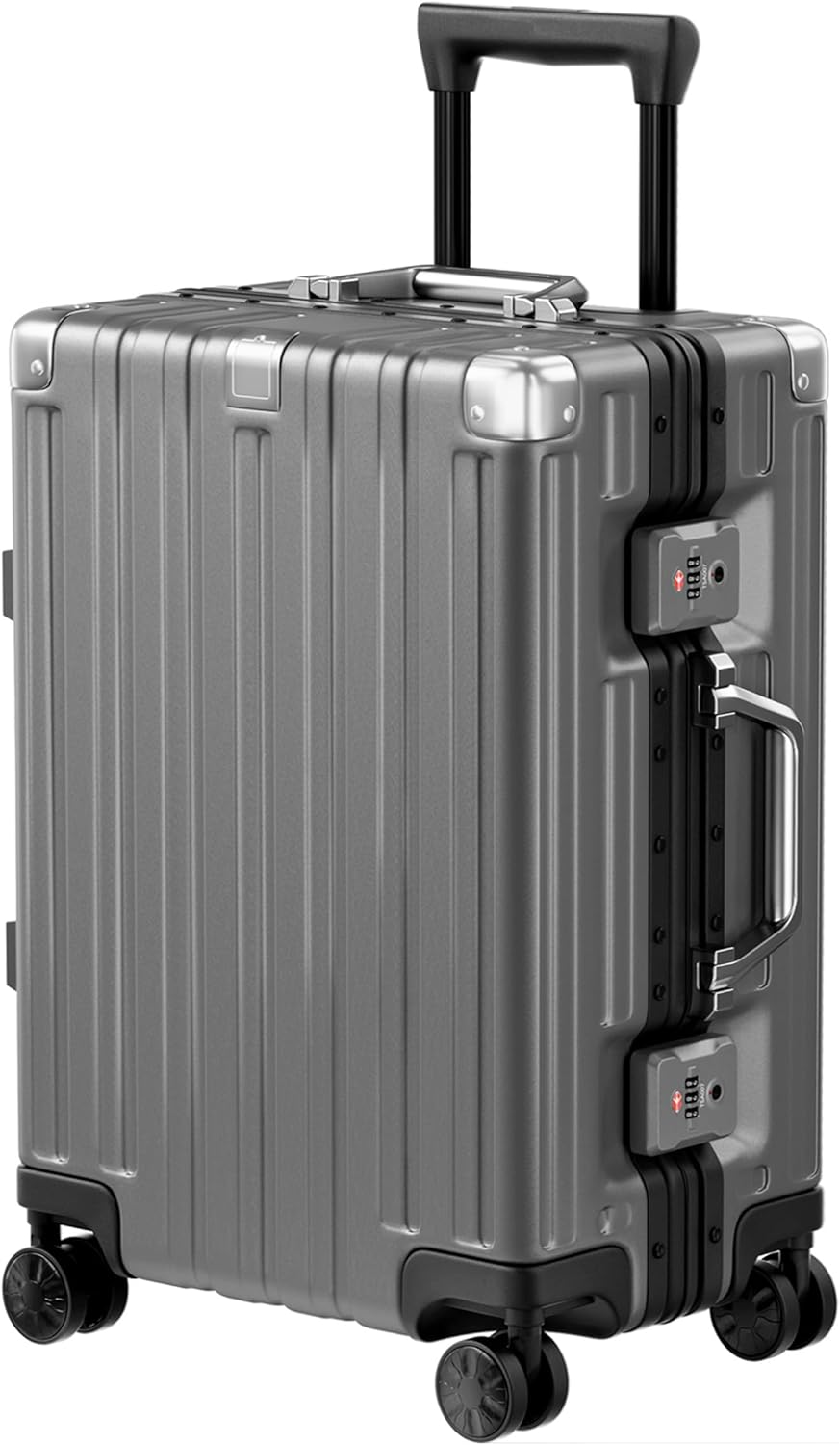 Krute Carry On Luggage Aluminum Frame No Zipper Metal Hardshell PC+ABS Luggage Noble TSA Airline Approved Suitcase with Spinner Wheels 20 Inch Gray Krute Carry On Luggage Aluminum Frame No Zipper Metal Hardshell PC+ABS Luggage Noble TSA Airline Approved Suitcase with Spinner Wheels 20 Inch Gray