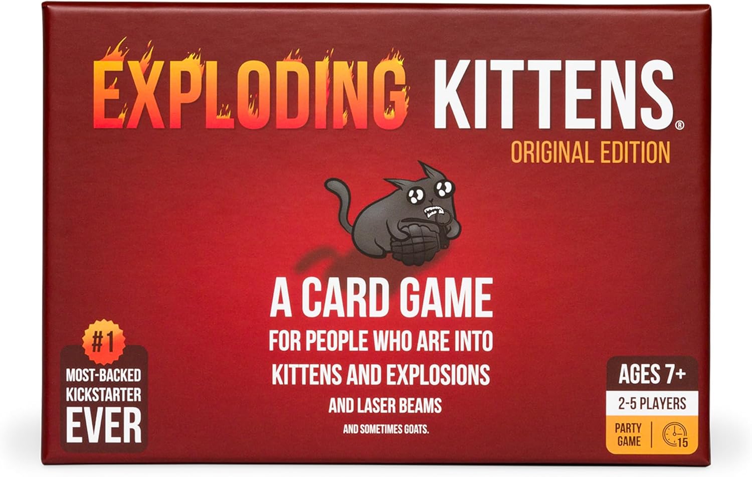 Exploding Kittens Original Edition – Hilarious Game for Family Game Night – Funny Card Games for Ages 7 and Up – 56 Cards – 2-5 Players – 15 Minutes of Play Exploding Kittens Original Edition – Hilarious Game for Family Game Night – Funny Card Games for Ages 7 and Up – 56 Cards – 2-5 Players – 15 Minutes of Play