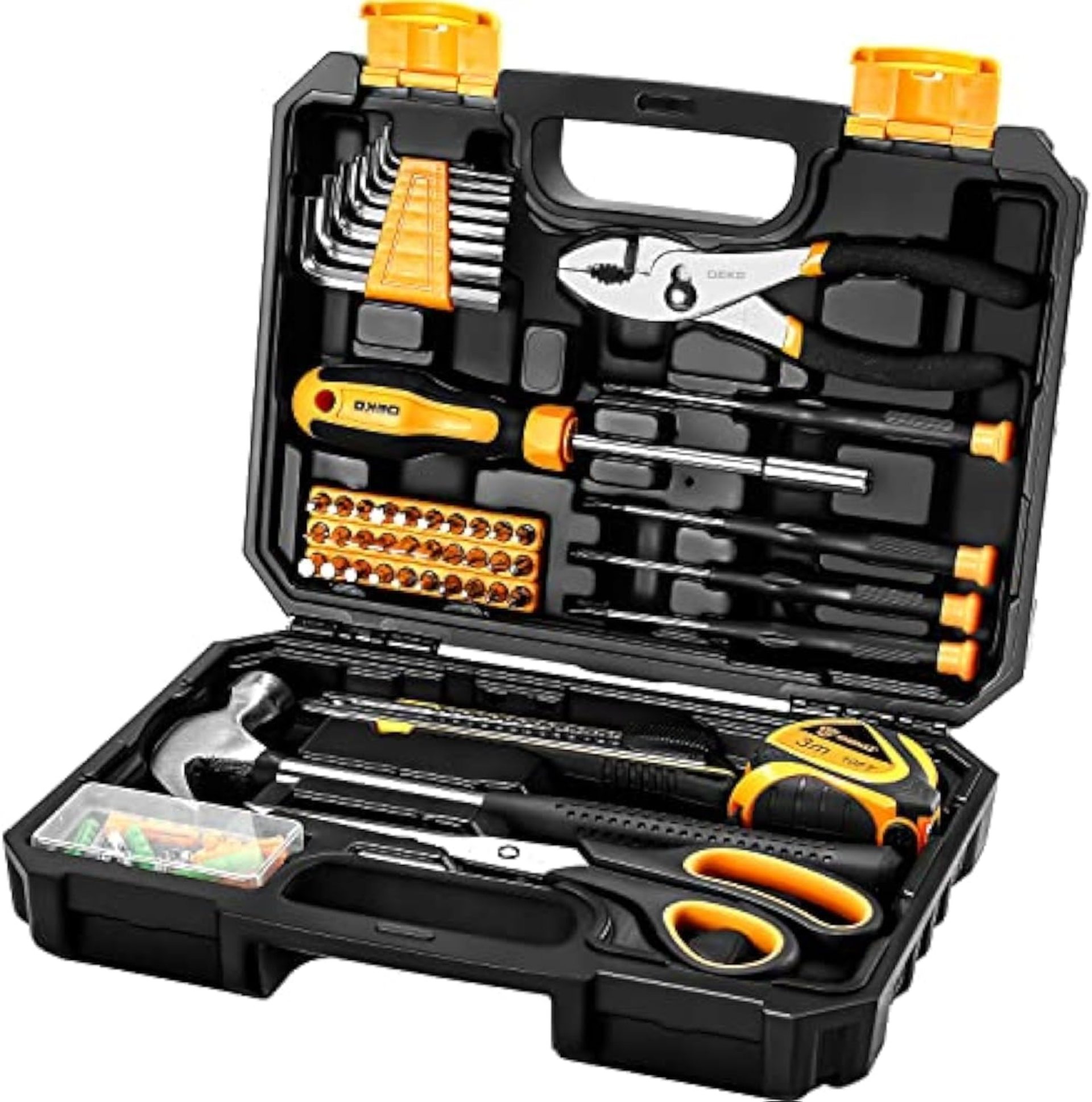 DEKOPRO General Household Hand Tool Kit with Plastic Toolbox Storage Case, All Purpose Home Tool Kit Includes Essential Tools for Office College Repairs, 50 Piece DEKOPRO General Household Hand Tool Kit with Plastic Toolbox Storage Case, All Purpose Home Tool Kit Includes Essential Tools for Office College Repairs, 50 Piece
