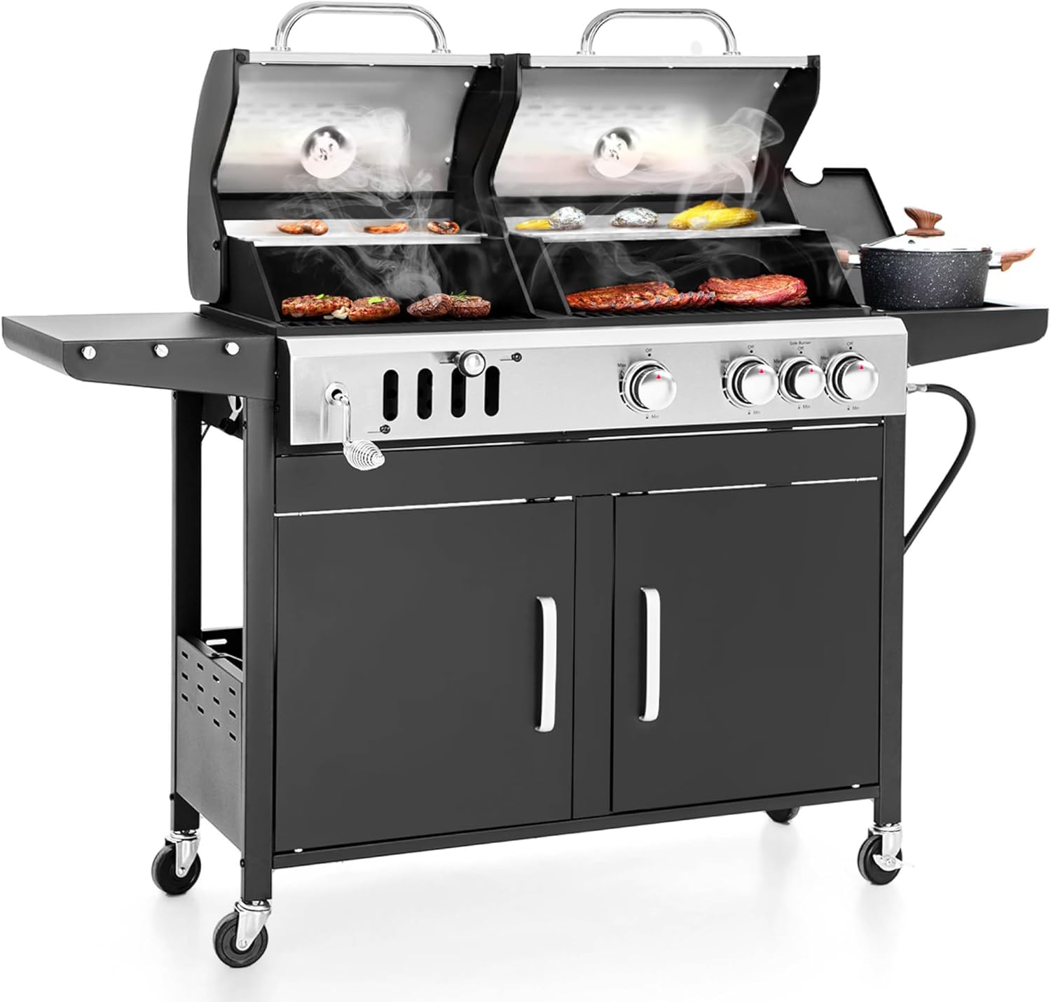 Sophia & William Charcoal and Propane Gas Grill Combo with Side Burner & Porcelain-Enameled Cast Iron Grate, Dual Fuel BBQ Grill for Outdoor, Barbecue Grill, 690 SQIN Cooking Area Sophia & William Charcoal and Propane Gas Grill Combo with Side Burner & Porcelain-Enameled Cast Iron Grate, Dual Fuel BBQ Grill for Outdoor, Barbecue Grill, 690 SQIN Cooking Area