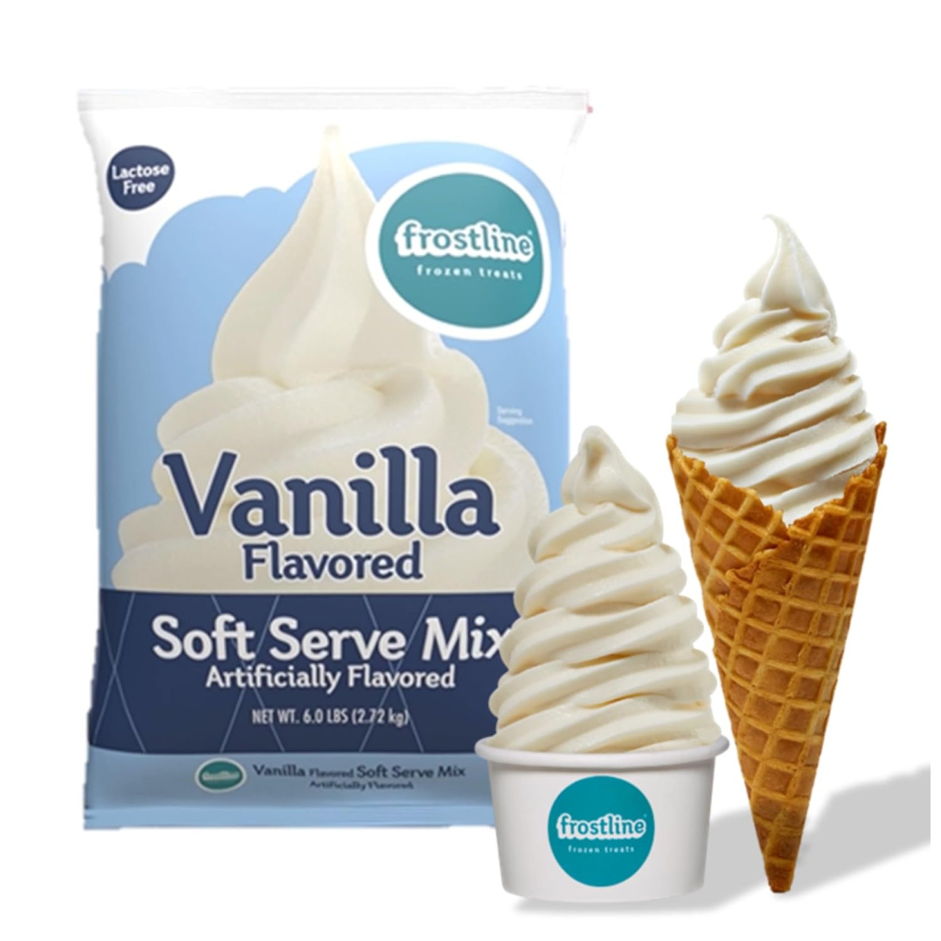 Frostline Vanilla Soft Serve Ice Cream Mix, Lactose & Gluten Free – Just Add Water, Dairy, or Dairy Free Alternative, Use with Blender, Countertop Ice Cream Maker, Soft Serve Machine – 6 lb Bag Frostline Vanilla Soft Serve Ice Cream Mix, Lactose & Gluten Free – Just Add Water, Dairy, or Dairy Free Alternative, Use with Blender, Countertop Ice Cream Maker, Soft Serve Machine – 6 lb Bag