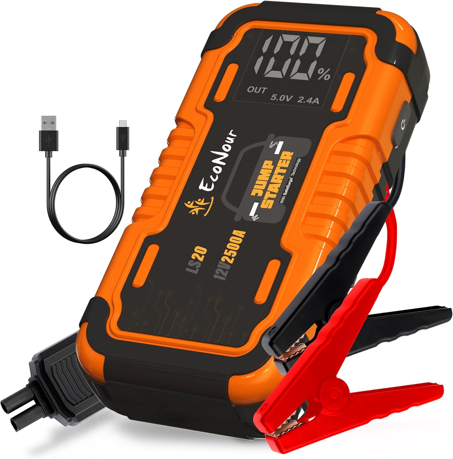 EcoNour Car Battery Jump Starter | 2500A Portable Battery Jump Starter | Ideal Up to 8.5L Gas & 6L Diesel Engines | Car Jumper Pack with LED Light | Compatible with Ford, Honda & Jeep EcoNour Car Battery Jump Starter | 2500A Portable Battery Jump Starter | Ideal Up to 8.5L Gas & 6L Diesel Engines | Car Jumper Pack with LED Light | Compatible with Ford, Honda & Jeep