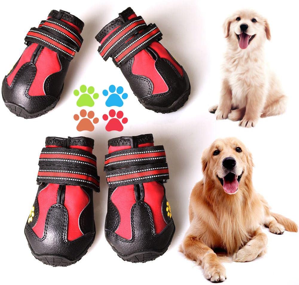 CovertSafe& Dog Boots for Dogs Non-Slip, Waterproof Dog Booties for Outdoor, Dog Shoes for Medium to Large Dogs 4Pcs with Rugged Sole Black-Red CovertSafe& Dog Boots for Dogs Non-Slip, Waterproof Dog Booties for Outdoor, Dog Shoes for Medium to Large Dogs 4Pcs with Rugged Sole Black-Red