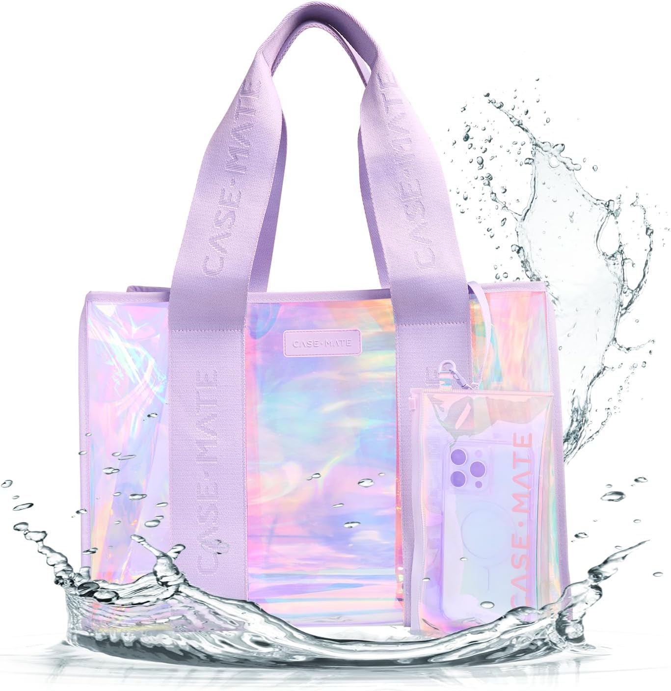 Case-Mate Soap Bubble Large Tote Bag | Iridescent Shoulder Bag with Phone Pouch | Tip-Proof Clear Waterproof Travel Tote for Women | Foldable & Washable Handbag for Work, Travel, Gym, Beach & Pool Case-Mate Soap Bubble Large Tote Bag | Iridescent Shoulder Bag with Phone Pouch | Tip-Proof Clear Waterproof Travel Tote for Women | Foldable & Washable Handbag for Work, Travel, Gym, Beach & Pool