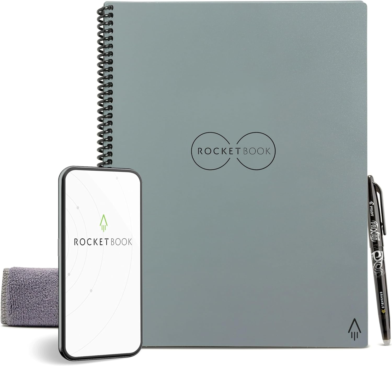Rocketbook Core Reusable Spiral Notebook, Executive Size 6×8.8, Gray – Lined Pages, App-Connected, Erasable, Durable Cover, Ideal for School, Work, and Creative Projects Rocketbook Core Reusable Spiral Notebook, Executive Size 6×8.8, Gray – Lined Pages, App-Connected, Erasable, Durable Cover, Ideal for School, Work, and Creative Projects