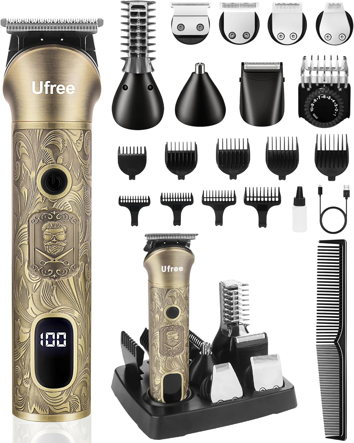 Ufree Beard Trimmer for Men, Electric Razor Shaver, Cordless Hair Clipper Shaving Kit for Mustache Body Nose Ear Hair Facial, Adjustable Beard Grooming Kit Birthday Gifts for Men Ufree Beard Trimmer for Men, Electric Razor Shaver, Cordless Hair Clipper Shaving Kit for Mustache Body Nose Ear Hair Facial, Adjustable Beard Grooming Kit Birthday Gifts for Men