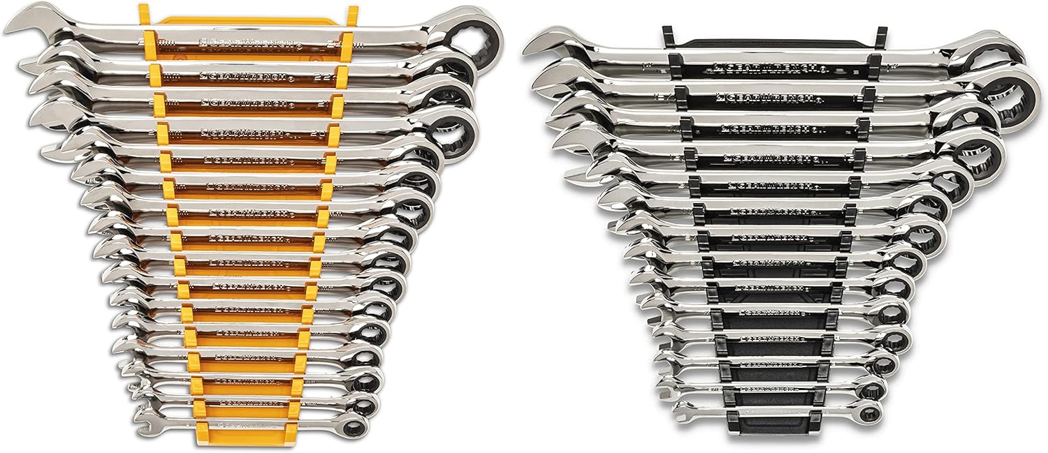 GEARWRENCH 30 Piece 12 Point Ratcheting Combination SAE/Metric (1/4-1 in., 8-24 mm) Wrench Set with Wrench Racks – 86702 GEARWRENCH 30 Piece 12 Point Ratcheting Combination SAE/Metric (1/4-1 in., 8-24 mm) Wrench Set with Wrench Racks – 86702