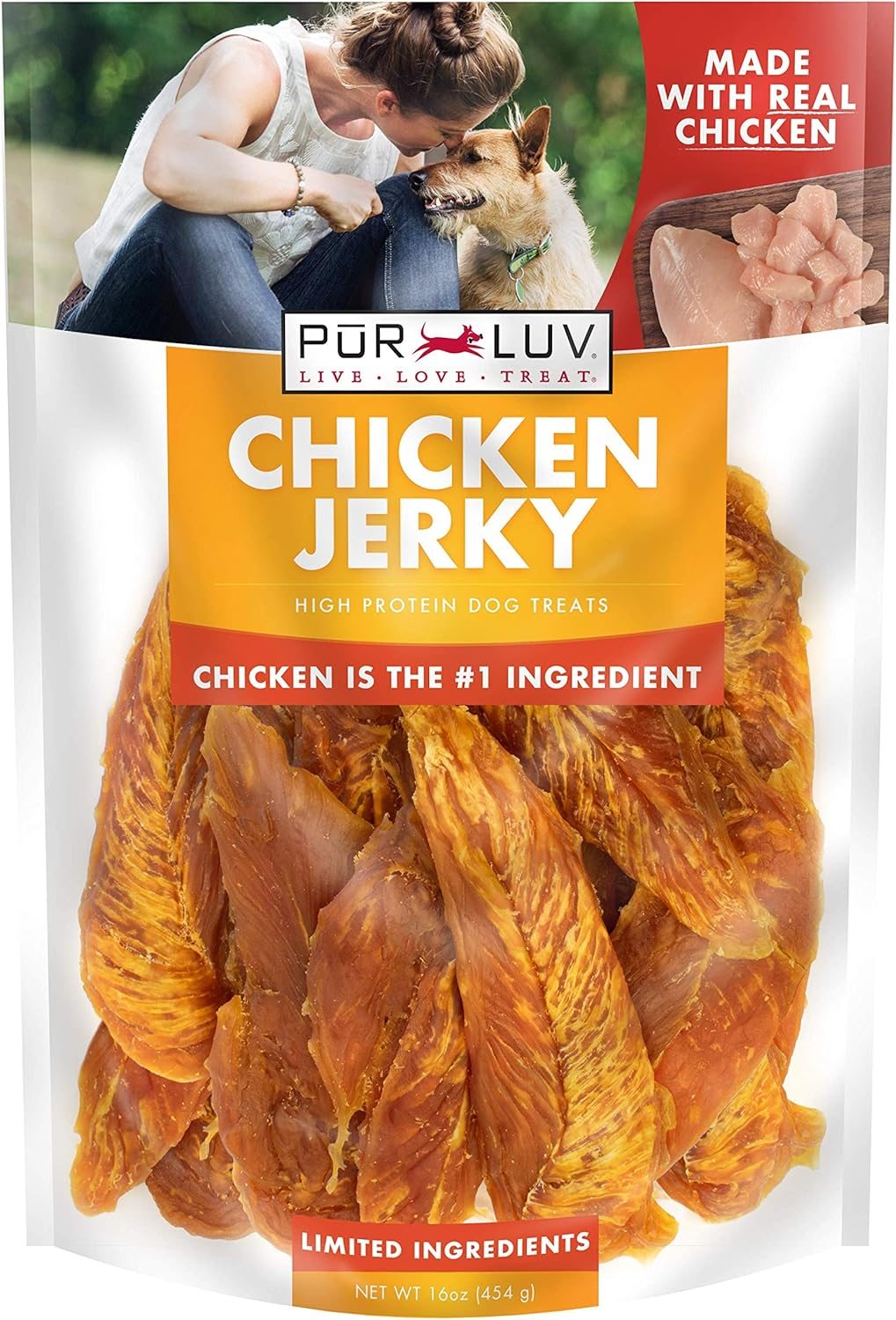 Dog Treats, Chicken Jerky for Dogs, Made with 100% Real Chicken Breast, 16 Ounces, Healthy, Easily Digestible, Long-Lasting, High Protein Dog Treat, Satisfies Dog’s Urge to Chew (Pack of 1) Dog Treats, Chicken Jerky for Dogs, Made with 100% Real Chicken Breast, 16 Ounces, Healthy, Easily Digestible, Long-Lasting, High Protein Dog Treat, Satisfies Dog’s Urge to Chew (Pack of 1)