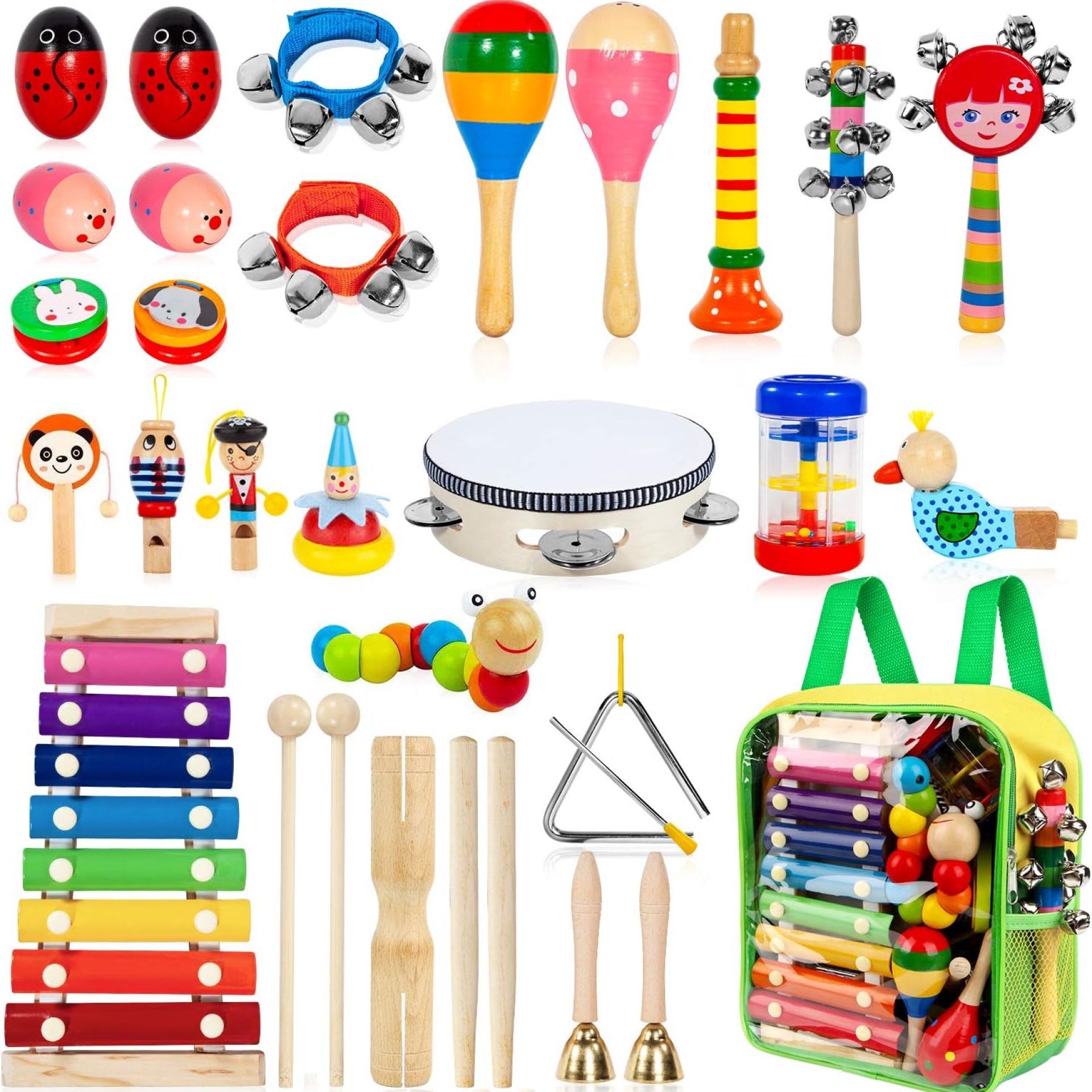 Kids Musical Instruments, 33Pcs 18 Types Wooden Percussion Instruments Tambourine Xylophone Toys for Kids Children, Preschool Education Early Learning Musical Toy for Boys and Girls Kids Musical Instruments, 33Pcs 18 Types Wooden Percussion Instruments Tambourine Xylophone Toys for Kids Children, Preschool Education Early Learning Musical Toy for Boys and Girls