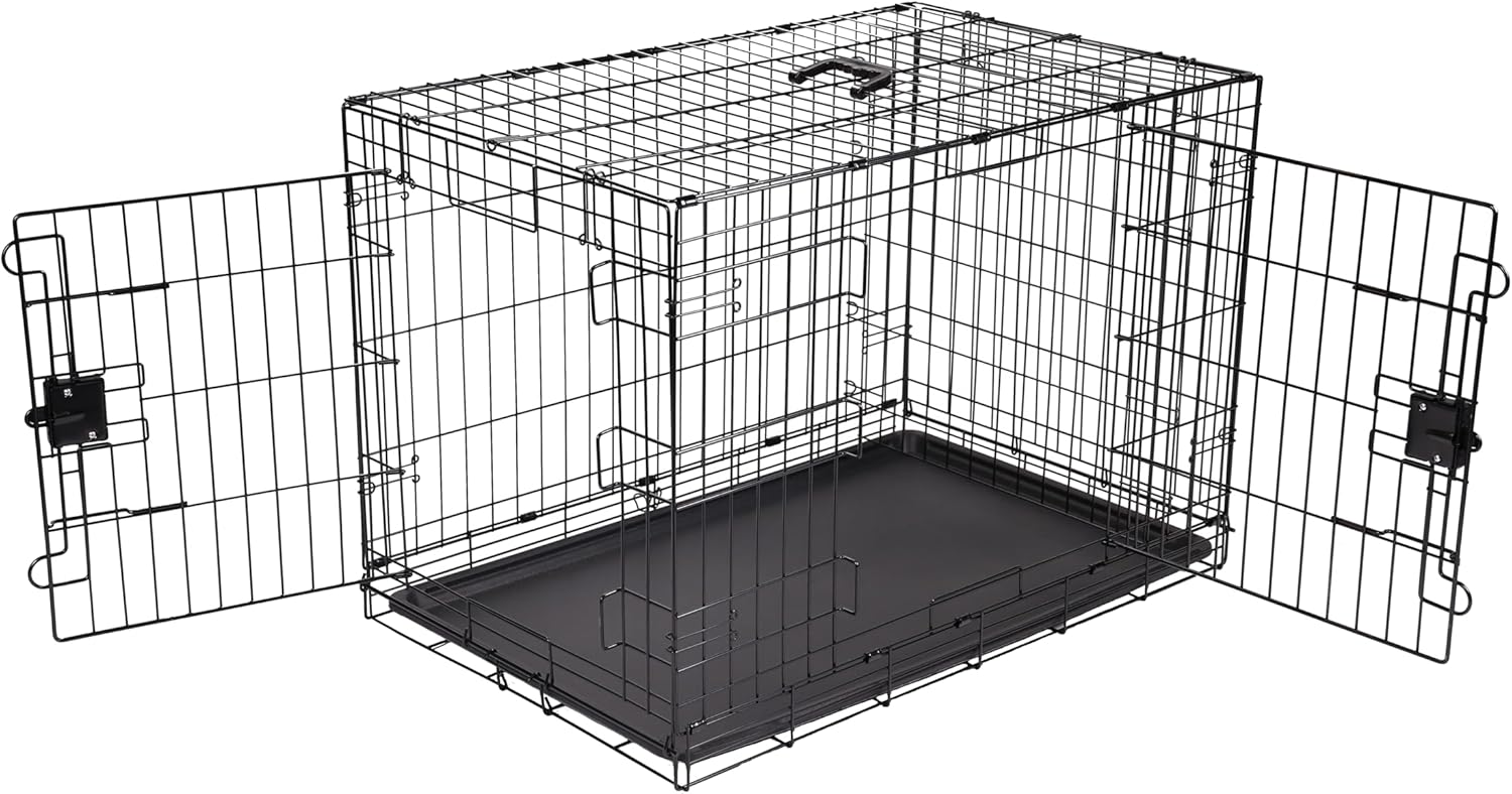 Amazon Basics – Durable, Foldable Metal Wire Dog Crate with Tray, Double Door, 36 x 23 x 25 Inches, Black Amazon Basics – Durable, Foldable Metal Wire Dog Crate with Tray, Double Door, 36 x 23 x 25 Inches, Black