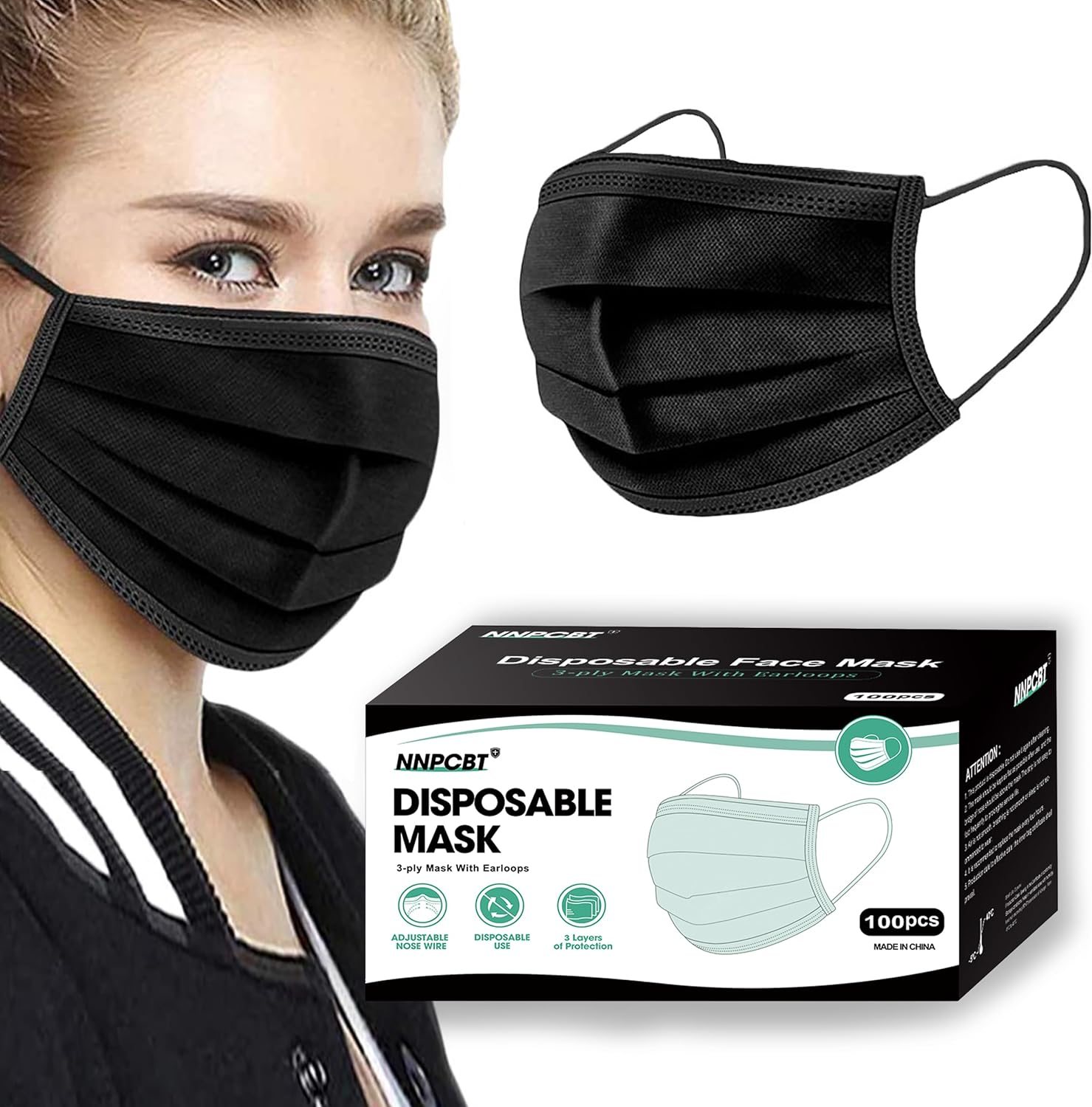 NNPCBT 100PCS 3 Ply Black Disposable Face Mask Filter Protection Face Masks NNPCBT 100PCS 3 Ply Black Disposable Face Mask Filter Protection Face Masks