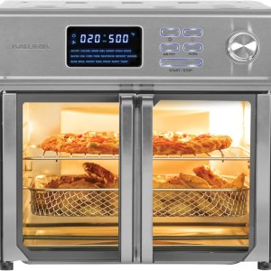 Kalorik MAXX Air Fryer Oven, 26 Quart 10-in-1 Countertop Toaster Oven & Air Fryer Combo – Fry, Bake, Roast, Rotisserie, & More, Large Glass French Doors & 9 Accessories, 1700-Watts, Stainless Steel