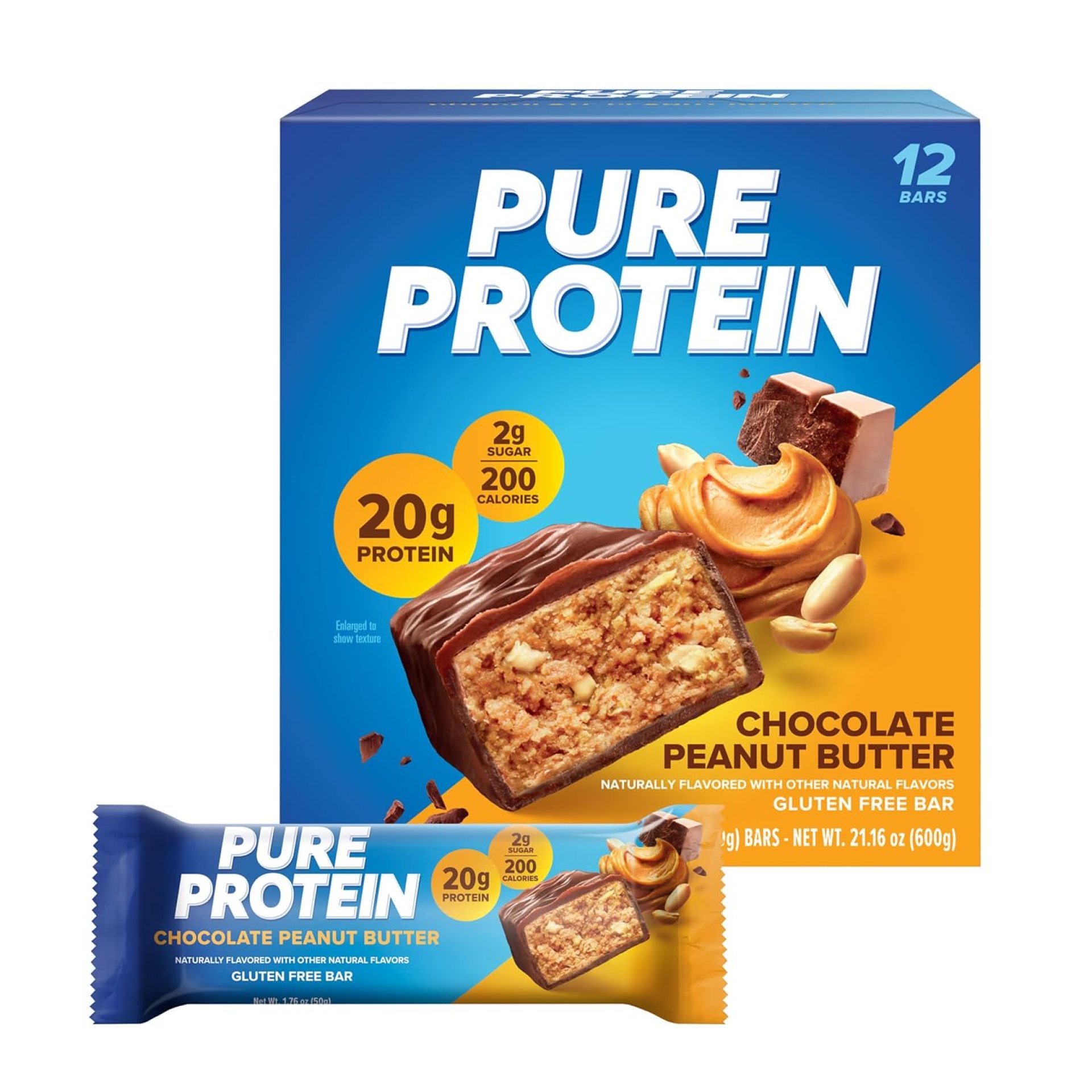 Pure Protein Bars, High Protein, Nutritious Snacks to Support Energy, Low Sugar, Gluten Free, Chocolate Peanut Butter, 1.76oz, 12 Count (Packaging May Vary) Pure Protein Bars, High Protein, Nutritious Snacks to Support Energy, Low Sugar, Gluten Free, Chocolate Peanut Butter, 1.76oz, 12 Count (Packaging May Vary)