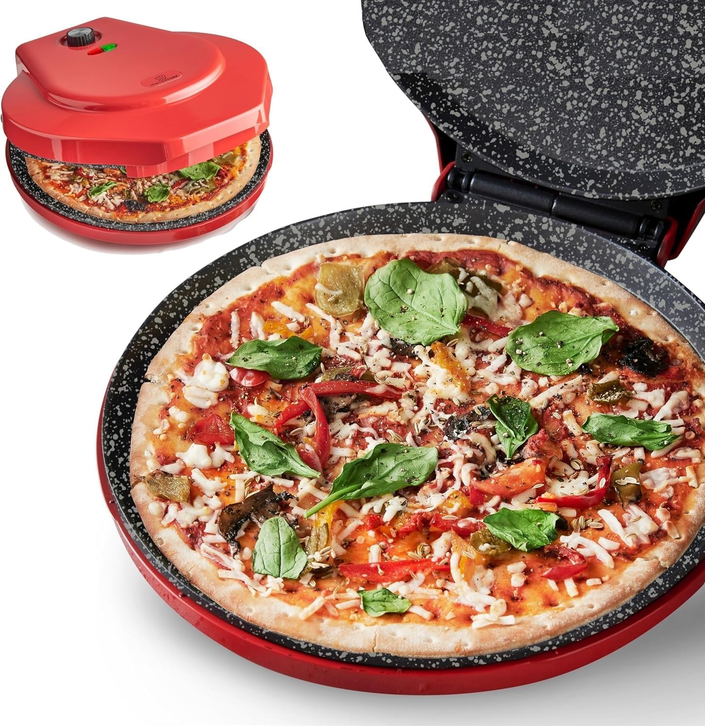 Countertop Pizza Maker, 1450W Mini Pizza Oven, Pizza Maker Oven With 12″ Non-Stick Ceramic Plate, Indoor Electric Pizza Oven for Crepes, Pancakes – Red Countertop Pizza Maker, 1450W Mini Pizza Oven, Pizza Maker Oven With 12″ Non-Stick Ceramic Plate, Indoor Electric Pizza Oven for Crepes, Pancakes – Red