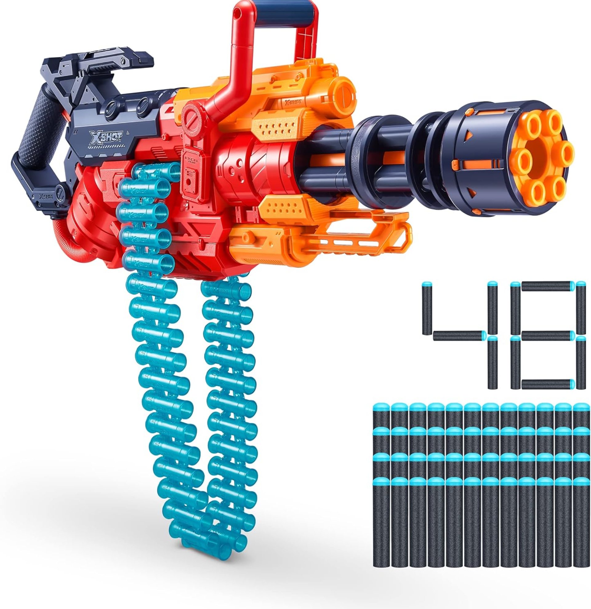 Excel Crusher (35-Dart Clip + 48 Darts) by ZURU, X-Shot Red Foam Dart Blaster, Toy Blaster, Belt Automatically Rotates, Slam Fire, Toys for Kids, Teens, Adults (Red) Excel Crusher (35-Dart Clip + 48 Darts) by ZURU, X-Shot Red Foam Dart Blaster, Toy Blaster, Belt Automatically Rotates, Slam Fire, Toys for Kids, Teens, Adults (Red)