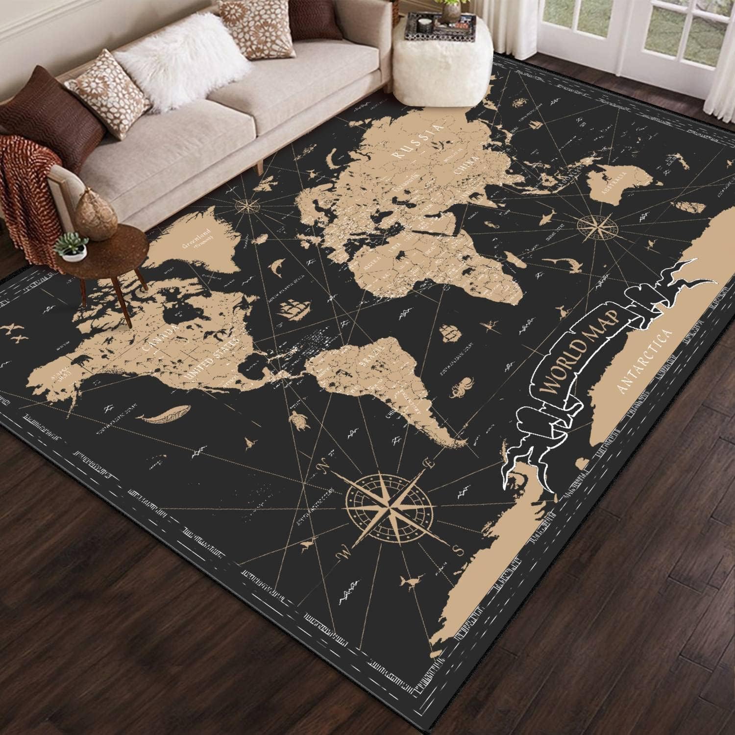 World Map Vintage Black Golden Detailed Area Rug Outdoor Patio Rug Play Mat Modern Floor Carpet Non-Slip Home Decor Living Room Kids Bedroom Nursery, 6×9 ft World Map Vintage Black Golden Detailed Area Rug Outdoor Patio Rug Play Mat Modern Floor Carpet Non-Slip Home Decor Living Room Kids Bedroom Nursery, 6×9 ft