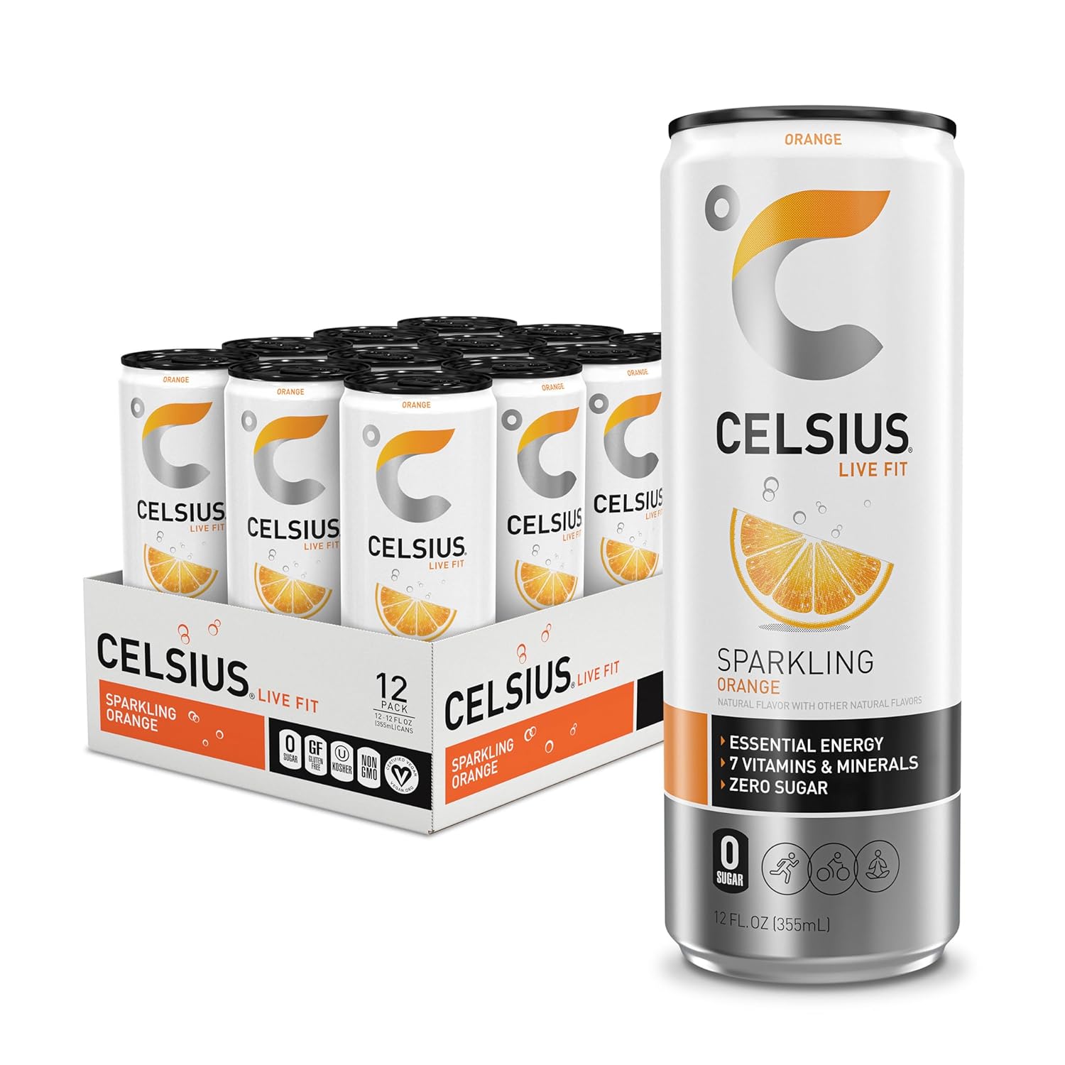 CELSIUS Sparkling Orange, Functional Essential Energy Drink 12 Fl Oz (Pack of 12) CELSIUS Sparkling Orange, Functional Essential Energy Drink 12 Fl Oz (Pack of 12)